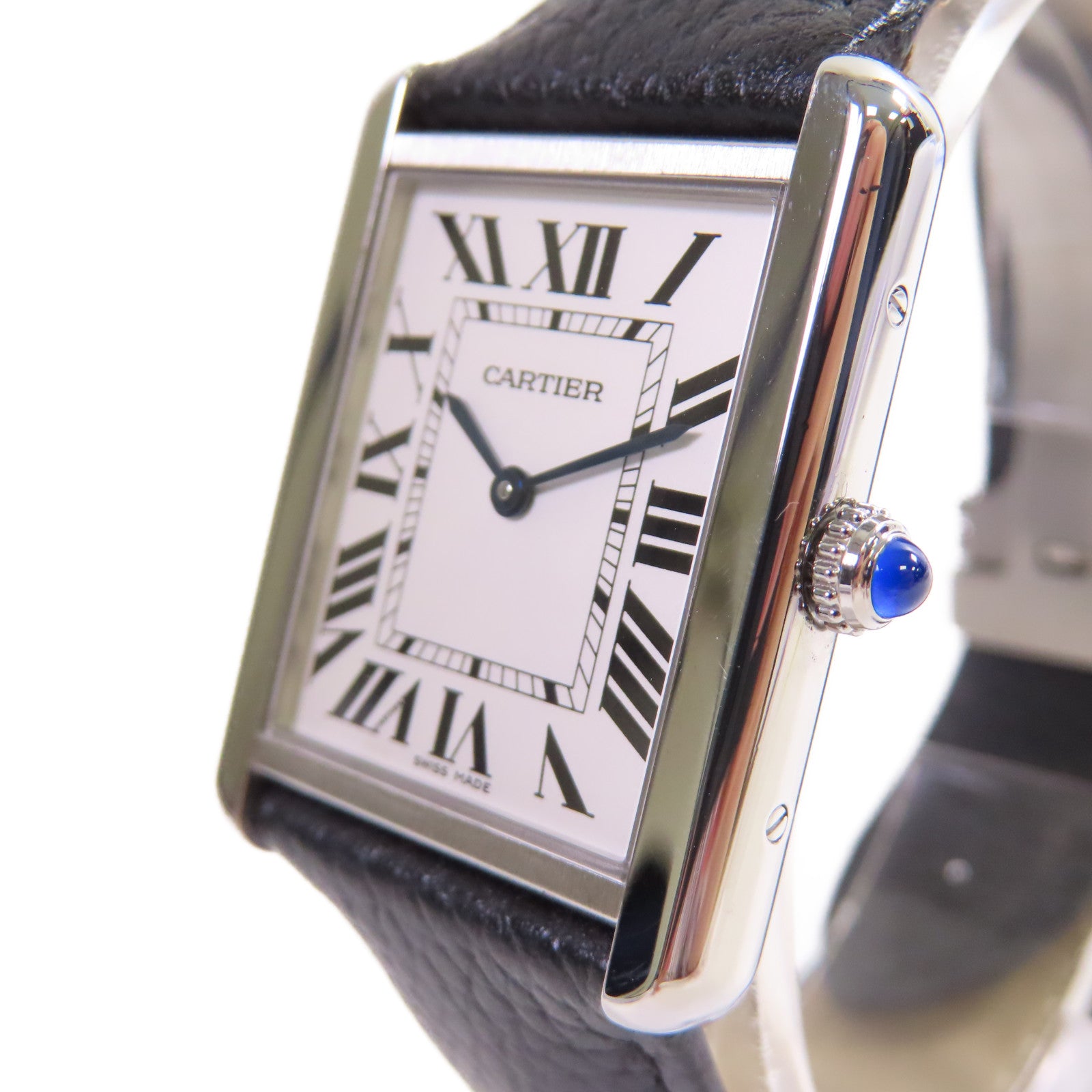 CARTIER Tank Solo Watch不鏽鋼/皮革帶石英機芯手錶白色