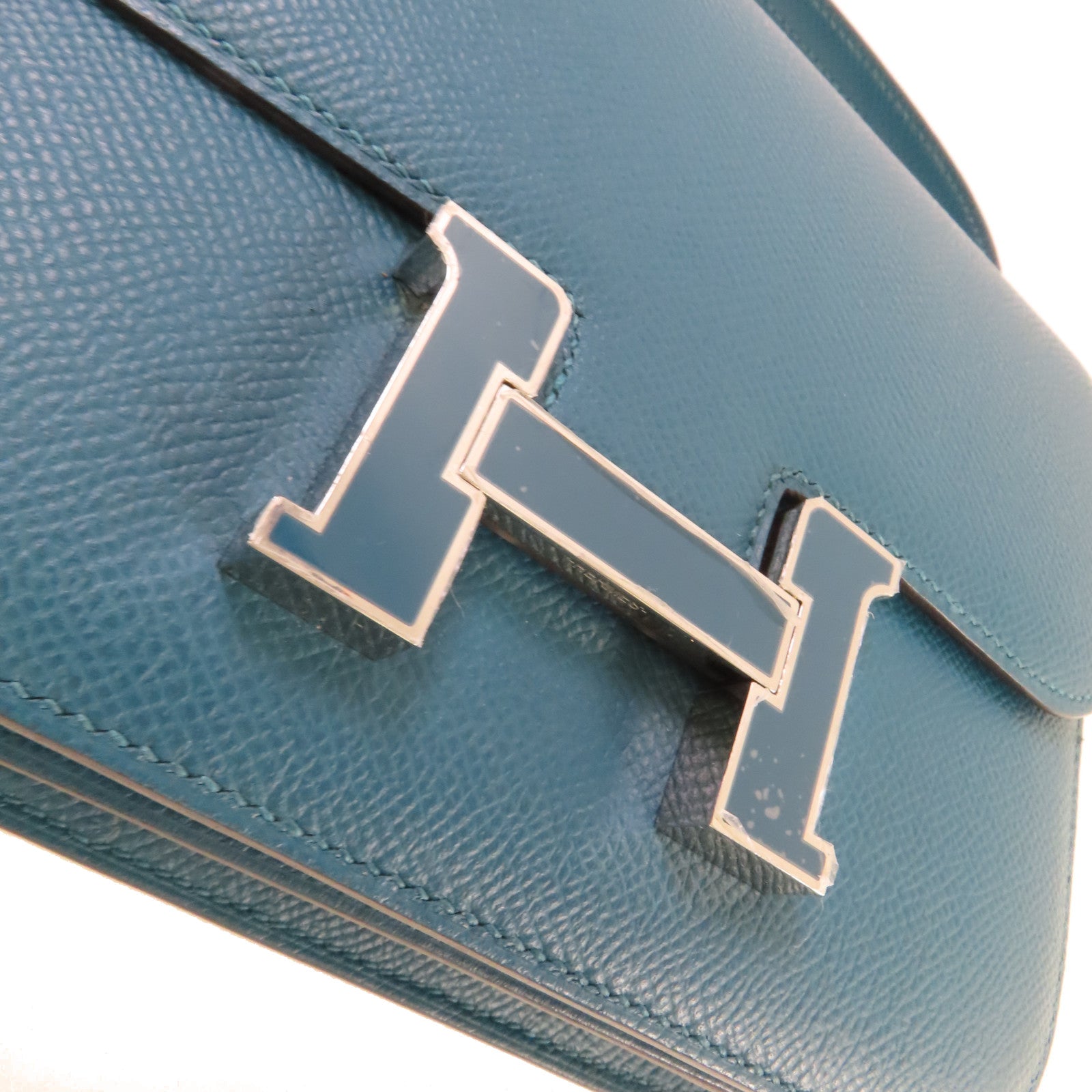 HERMES Epsomp皮革Constance Mini Shoulder Bag銀扣肩背袋Vert Bosphore/博斯普魯斯綠色