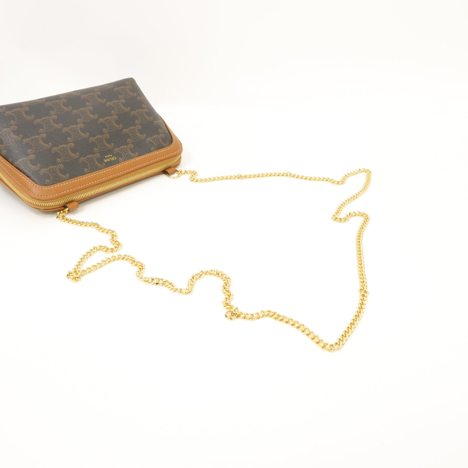CELINE 塗層帆布Clutch With Chain金扣鏈帶肩背袋啡色