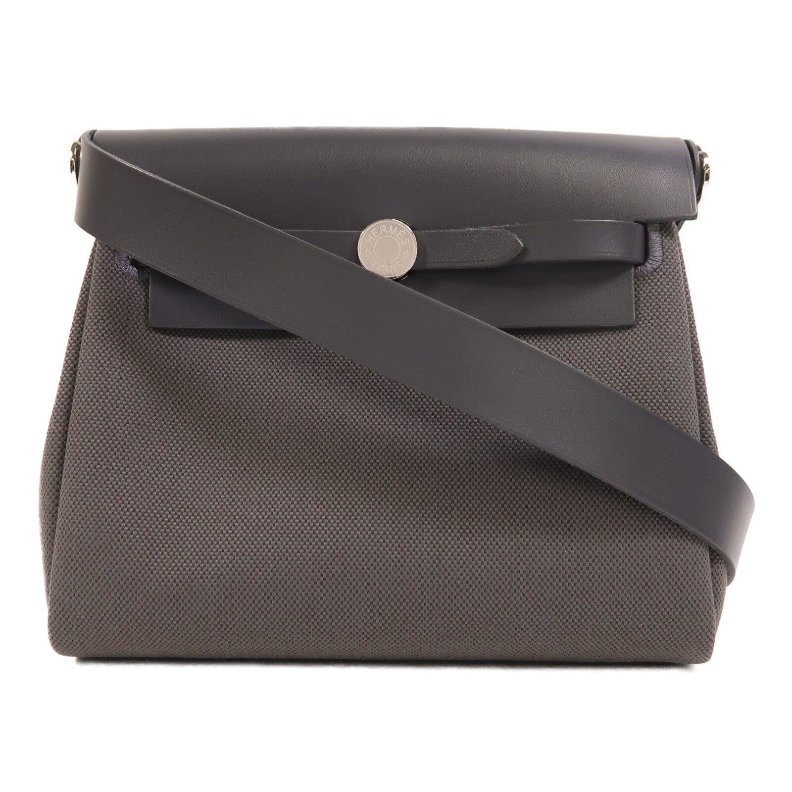HERMES 帆布Mini Herbag銀扣肩背袋Ardoise