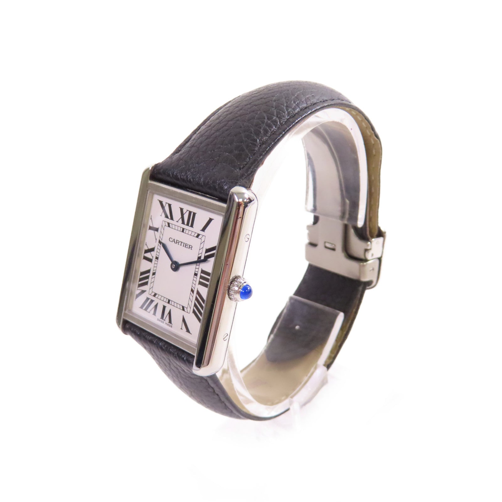 CARTIER Tank Solo Watch不鏽鋼/皮革帶石英機芯手錶白色