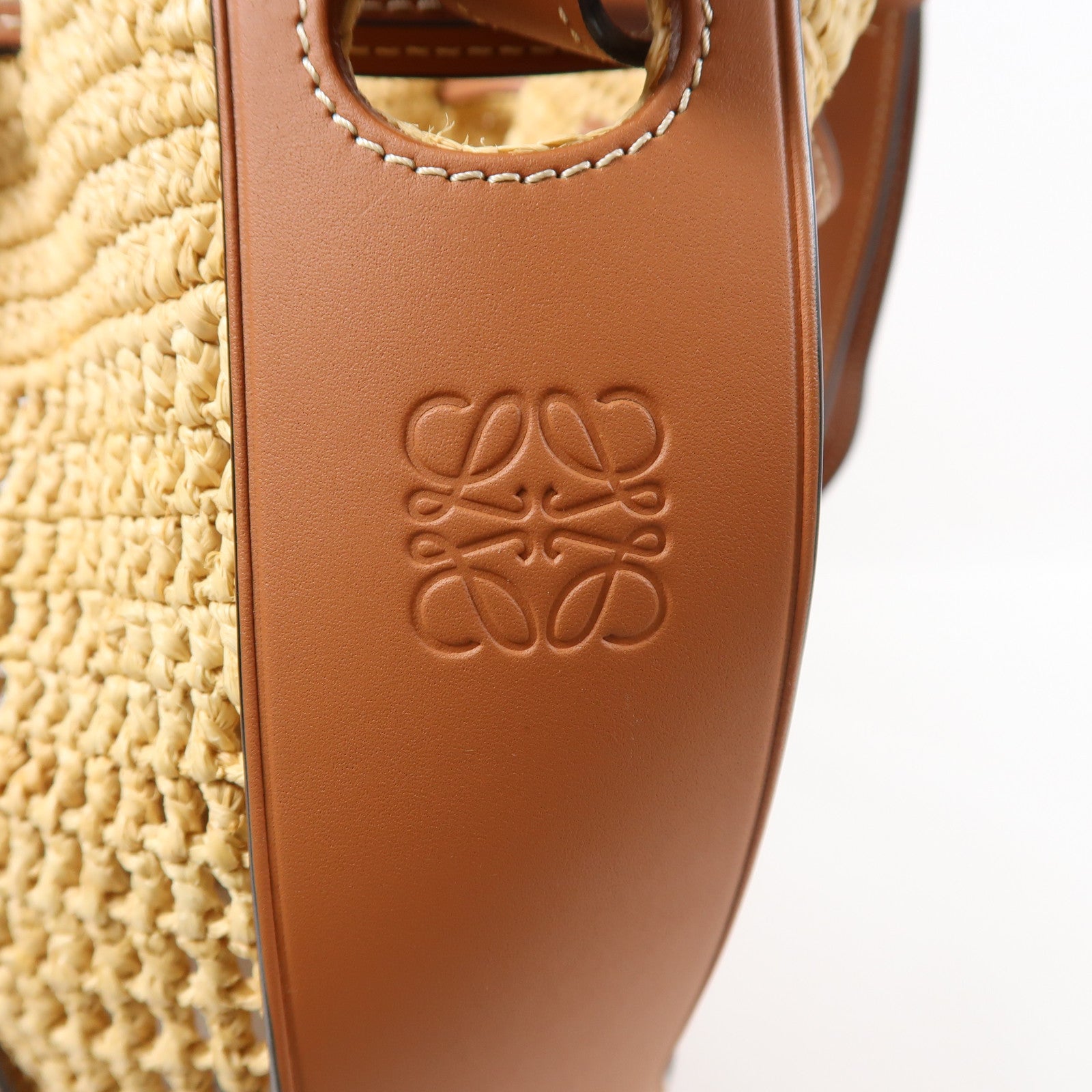 LOEWE Raffia/牛皮皮革Balloon Bag金扣手挽肩背兩用袋