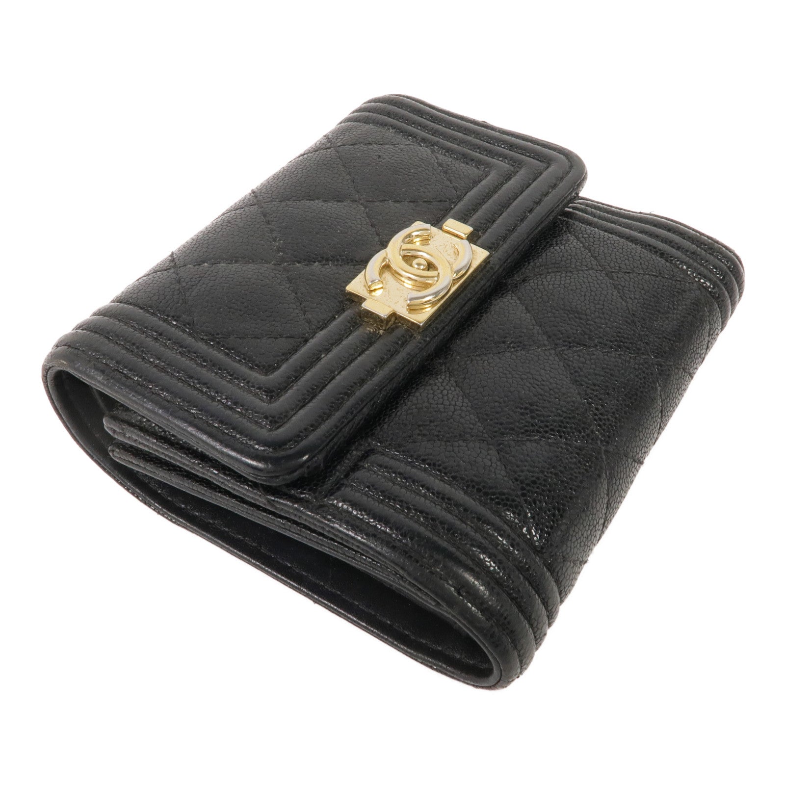 CHANEL 牛皮皮革Boy Trifold Wallet金扣錢包