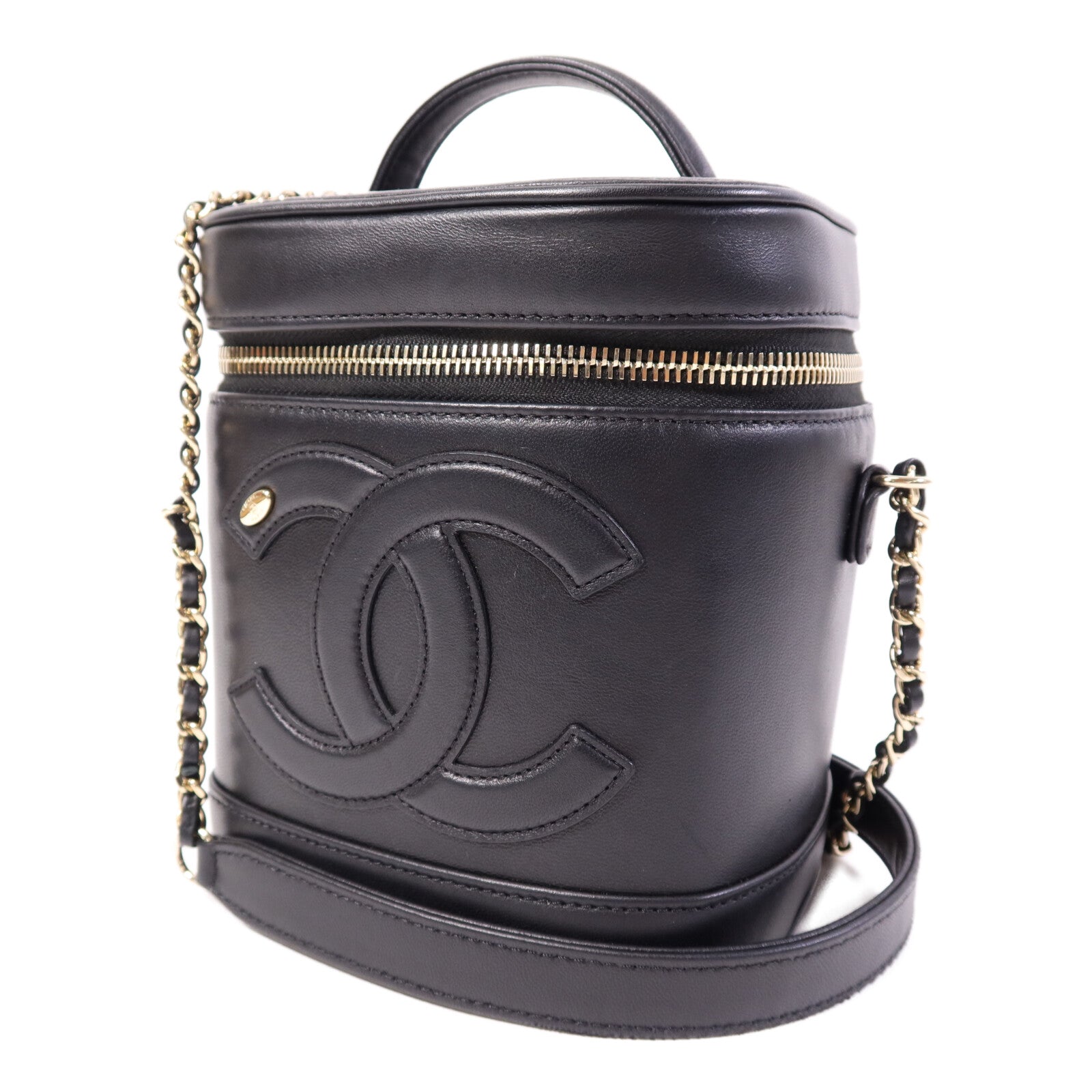 CHANEL 【激減優惠】羊皮皮革Vanity Case金扣鏈帶手挽肩背兩用袋