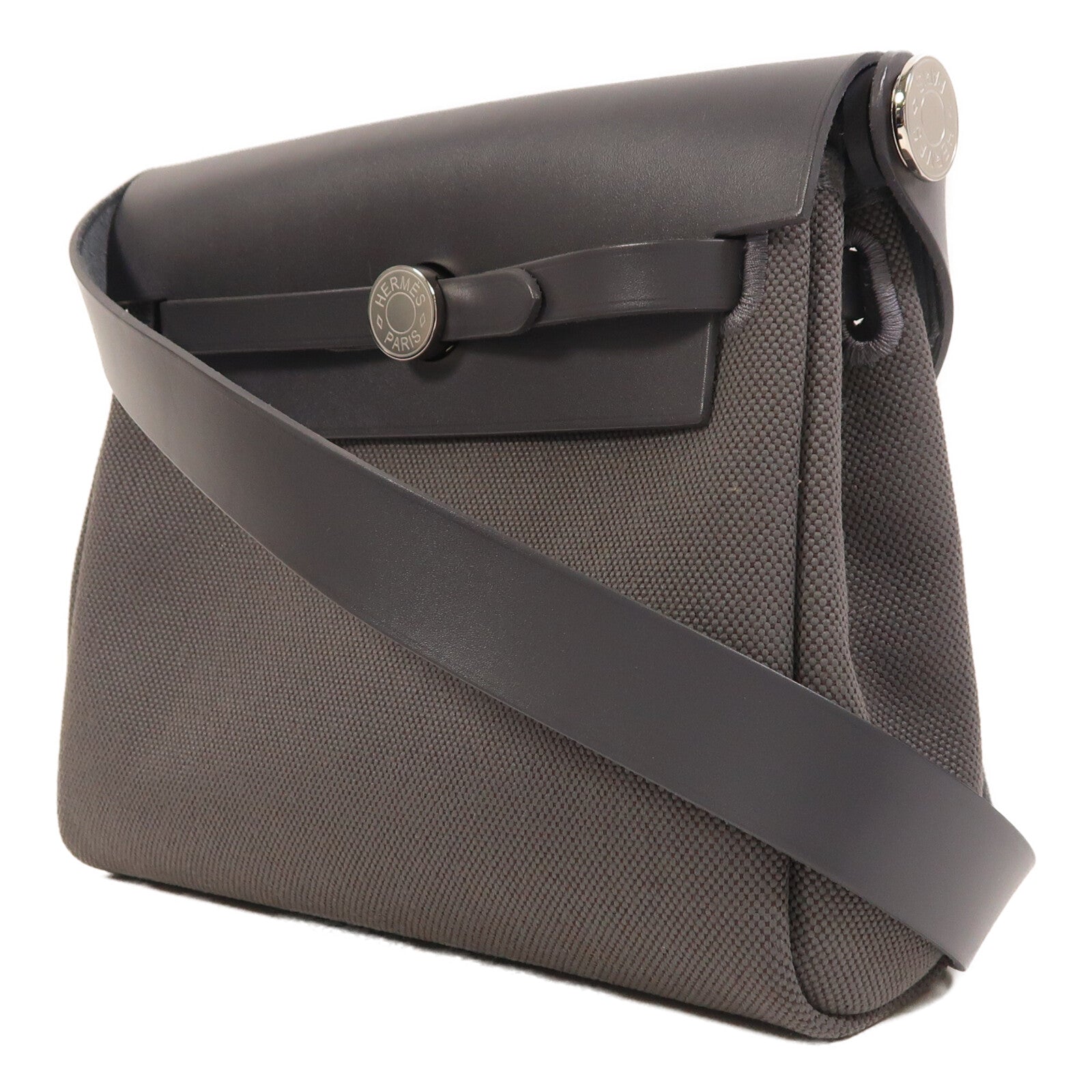 HERMES 帆布Mini Herbag銀扣肩背袋Ardoise