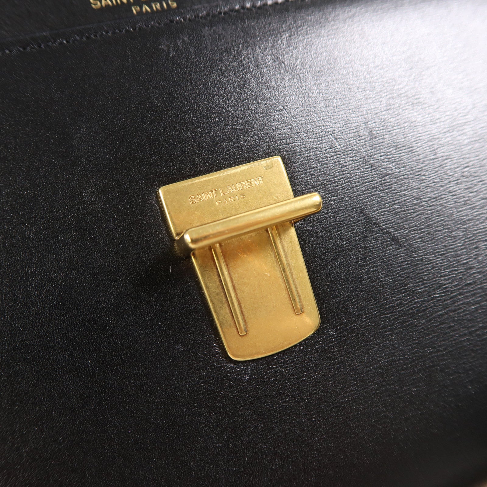 SAINT LAURENT 牛皮皮革Shoulder Bag金扣手挽肩背兩用袋黑色