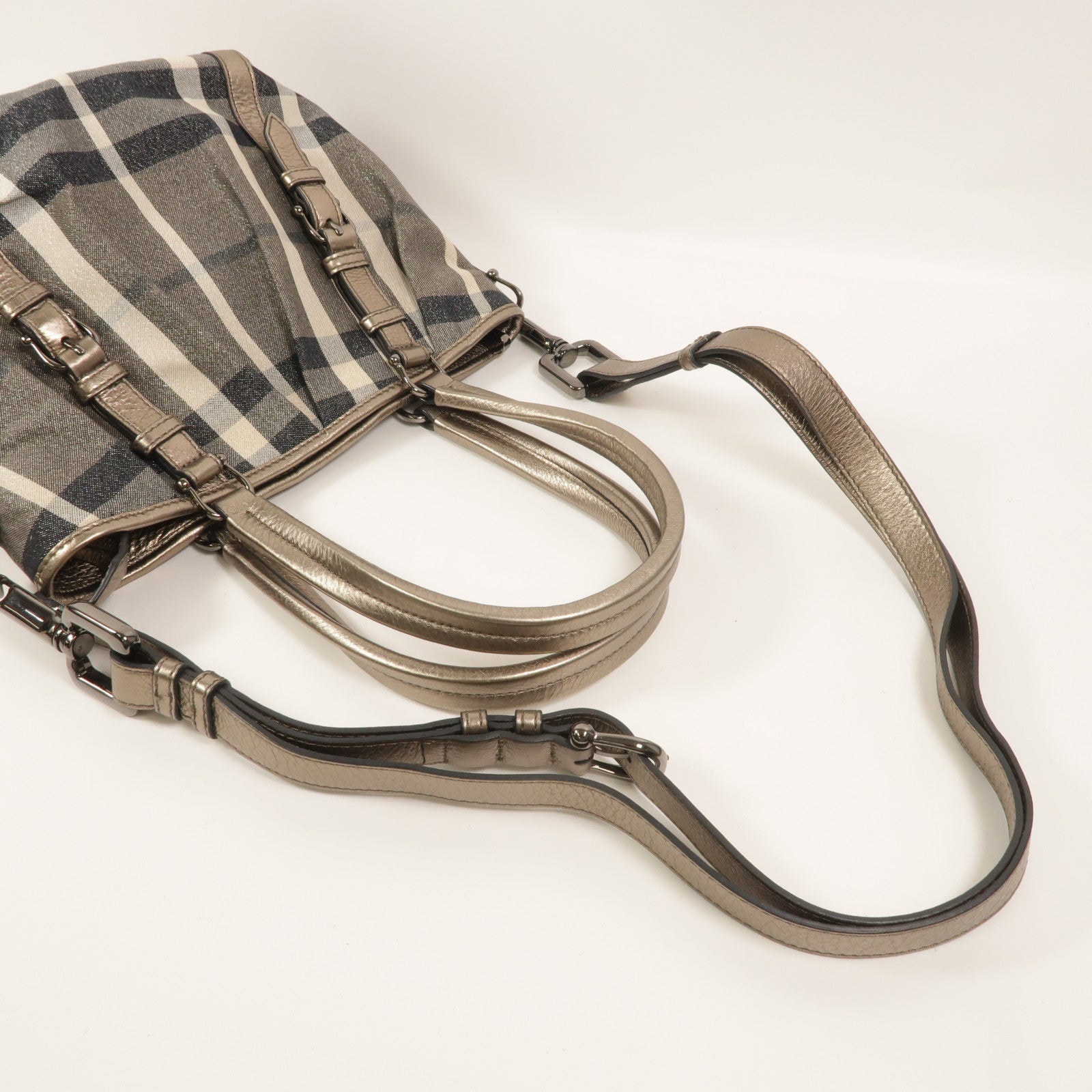 BURBERRY 帆布Beat Check Lowry Tote手挽肩背兩用袋