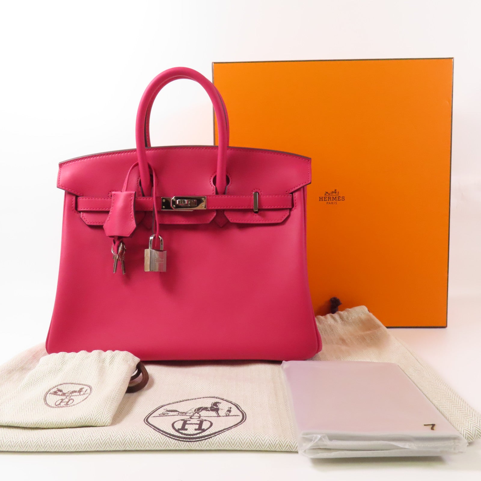 HERMES Swift皮革Birkin 25銀扣手挽袋Rubis