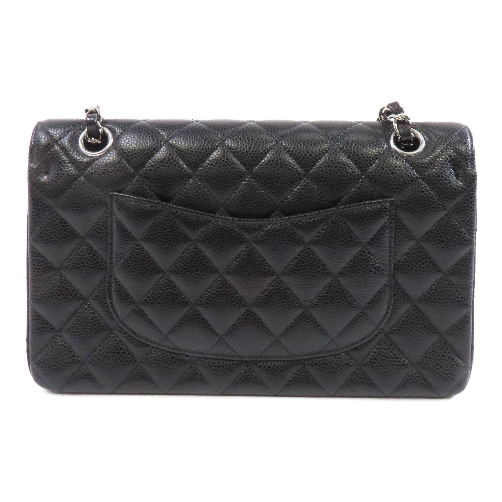 CHANEL 菱格牛皮皮革Classic 25銀扣鏈帶肩背袋黑色