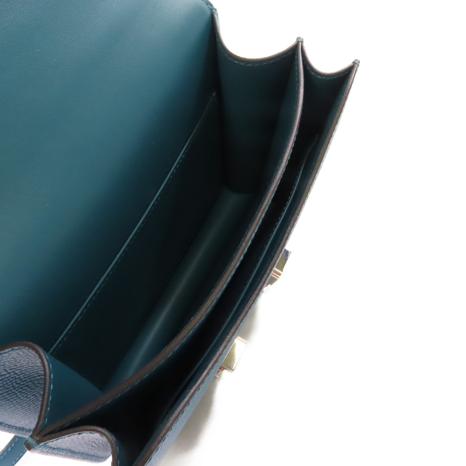 HERMES Epsomp皮革Constance Mini Shoulder Bag銀扣肩背袋Vert Bosphore/博斯普魯斯綠色