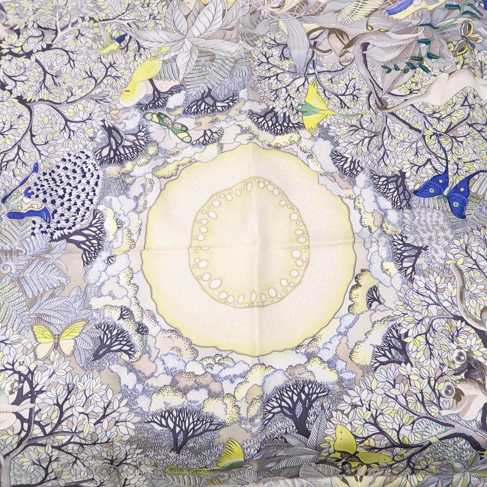 HERMES 【激減優惠】絲質Scarf 90x90絲巾白色/淺藍色