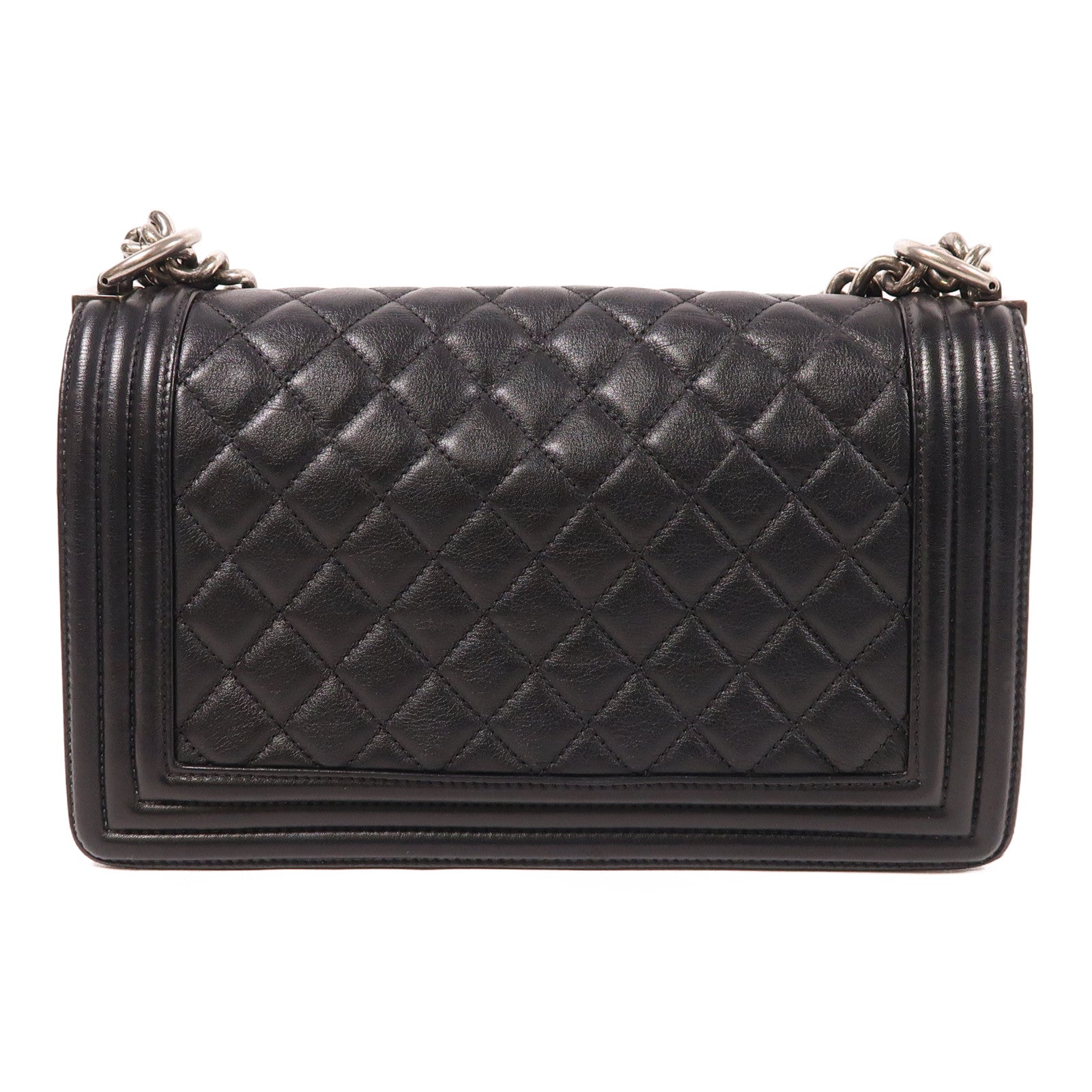 CHANEL CC Boy 25 Chain Shoulder Bag Lambskin Leather Black