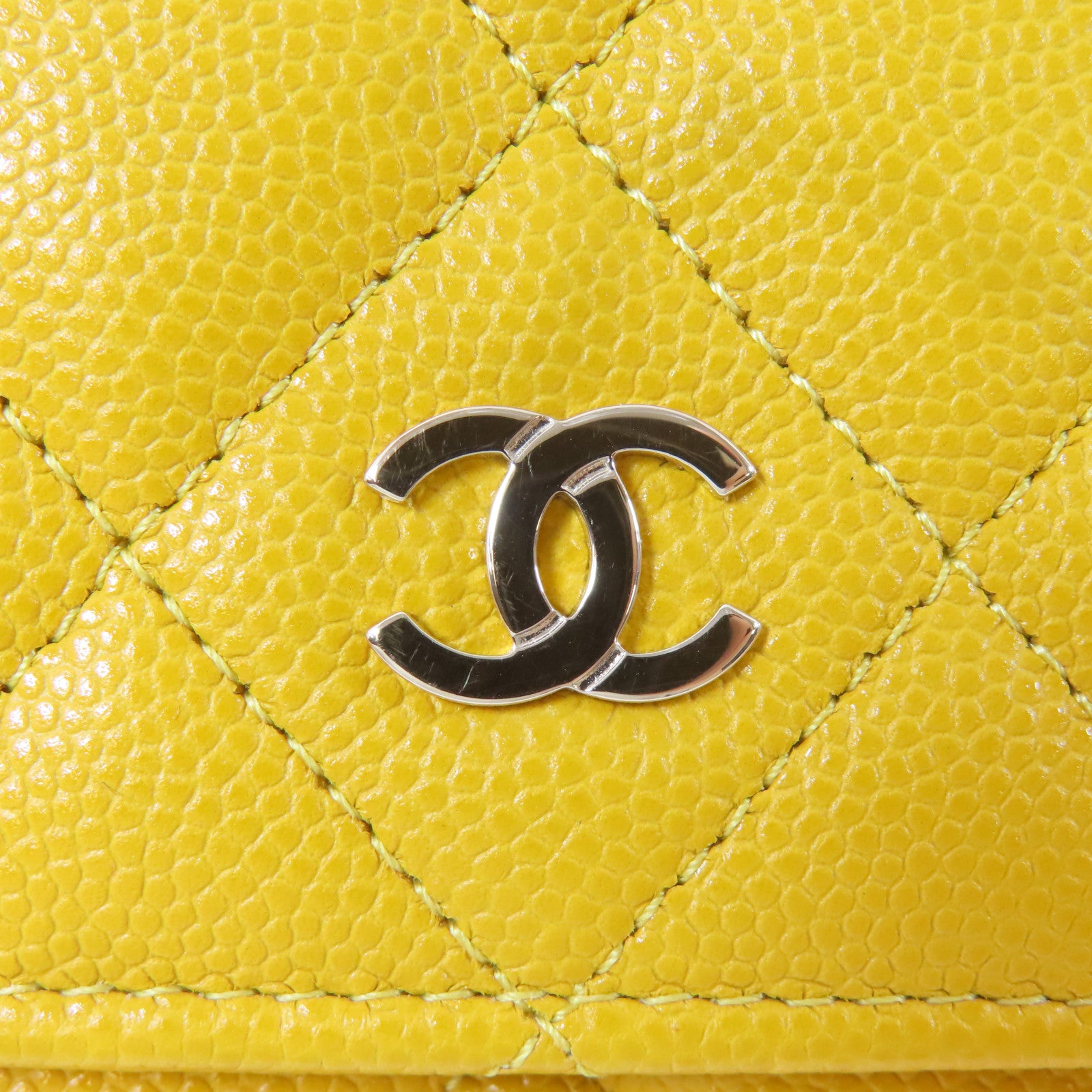 CHANEL 菱格牛皮皮革Wallet On Chain金扣鏈帶肩背袋黃色