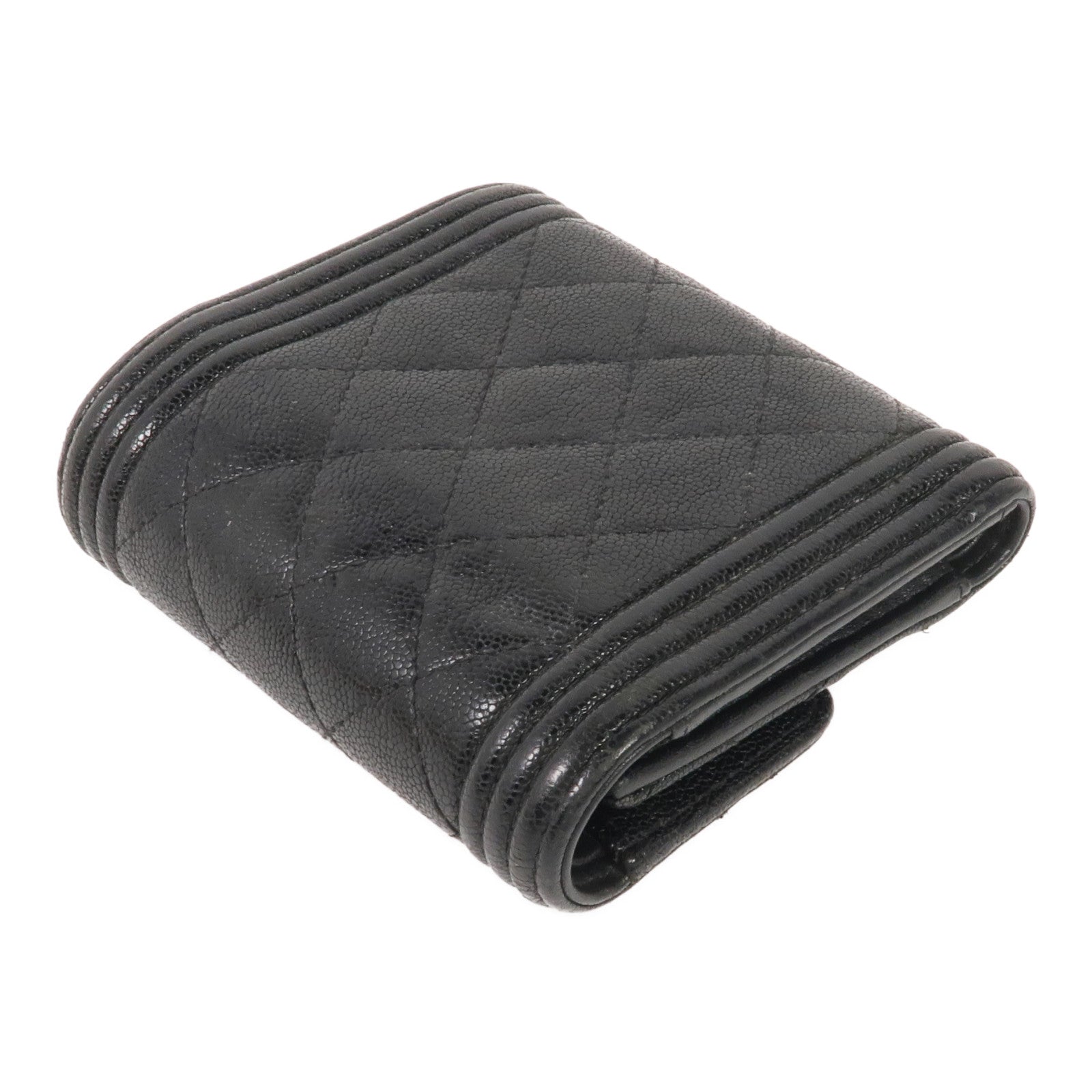 CHANEL 牛皮皮革Boy Trifold Wallet金扣錢包