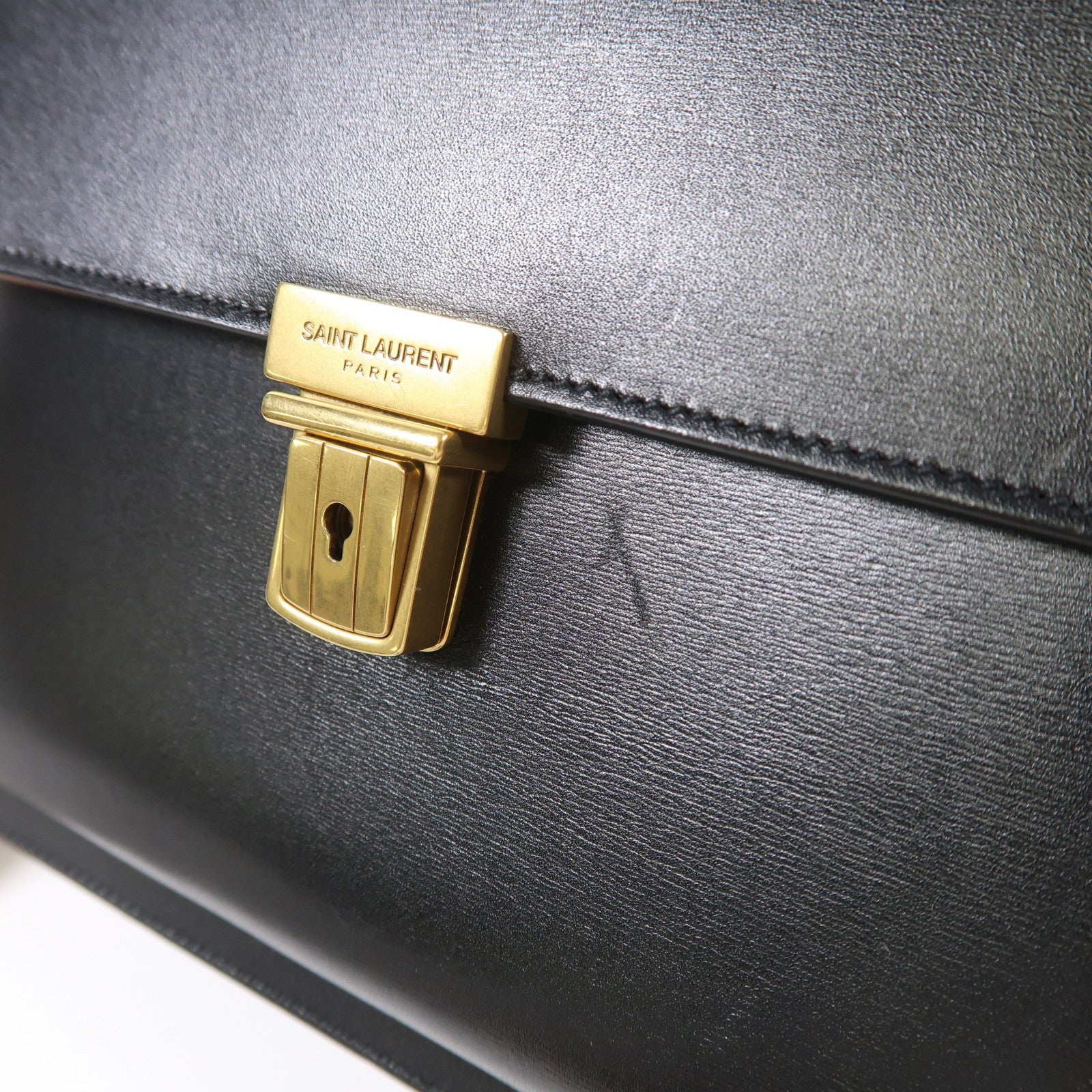 SAINT LAURENT 牛皮皮革Shoulder Bag金扣手挽肩背兩用袋黑色