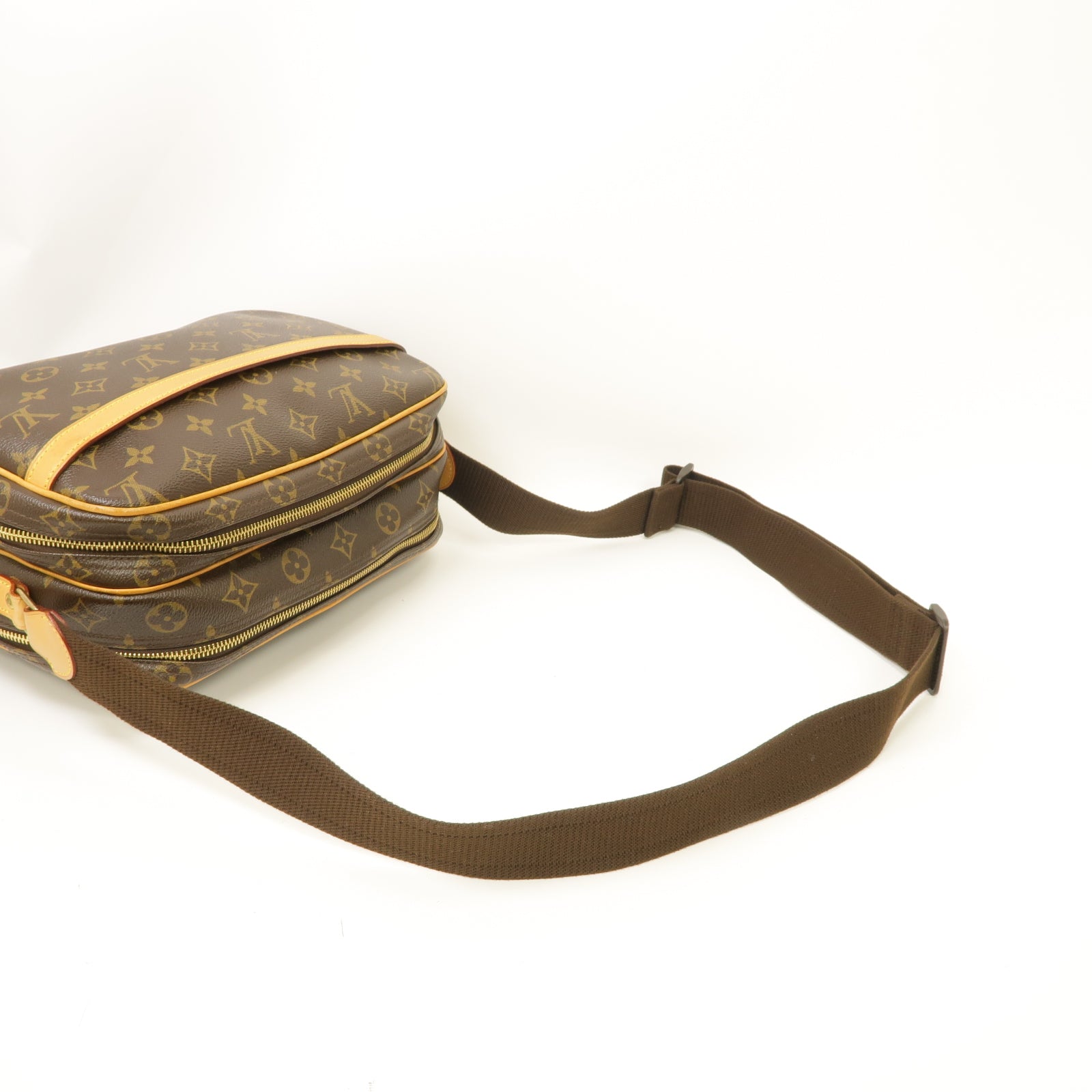 LOUIS VUITTON Monogram Reporter PM金扣肩背袋棕色