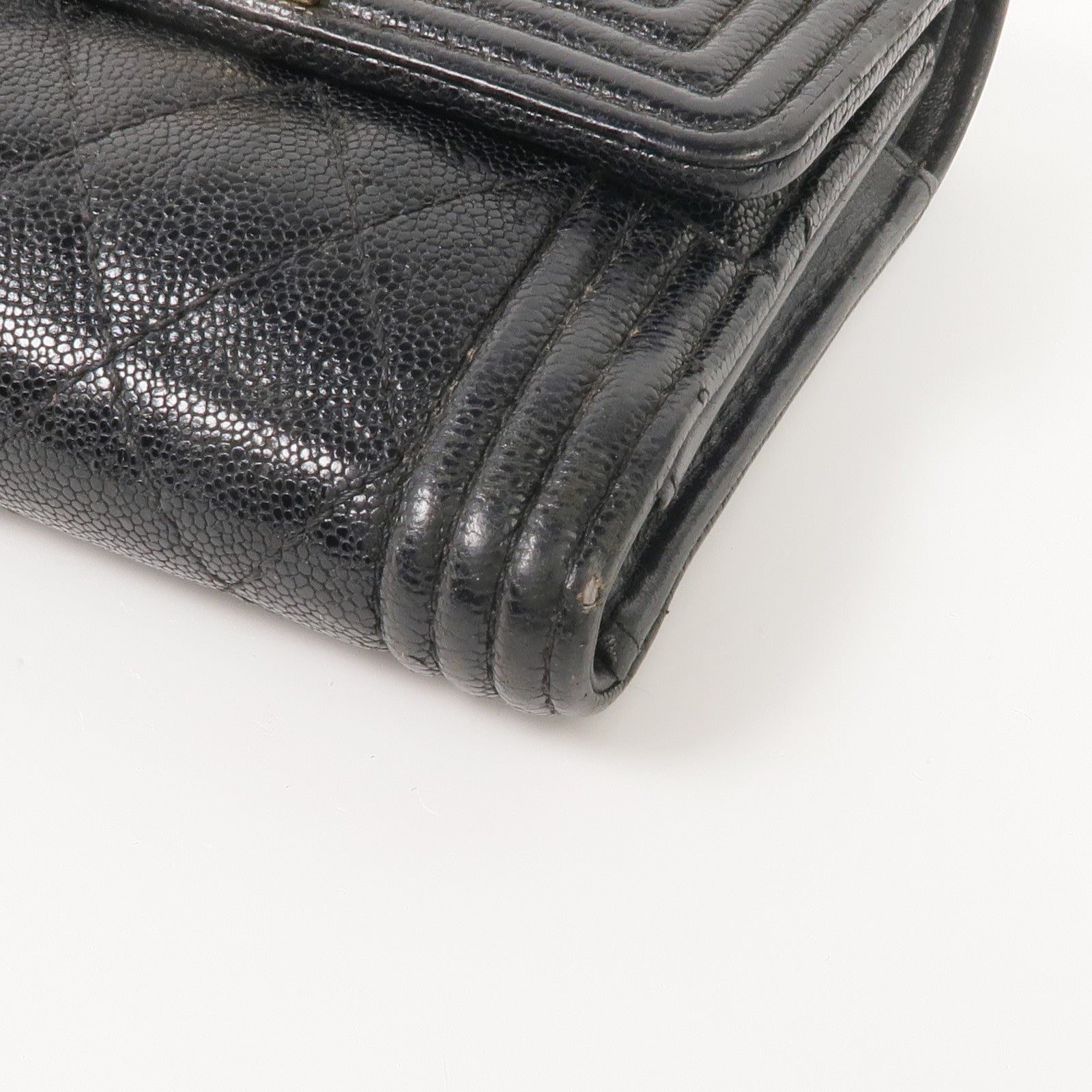 CHANEL 牛皮皮革Boy Trifold Wallet金扣錢包