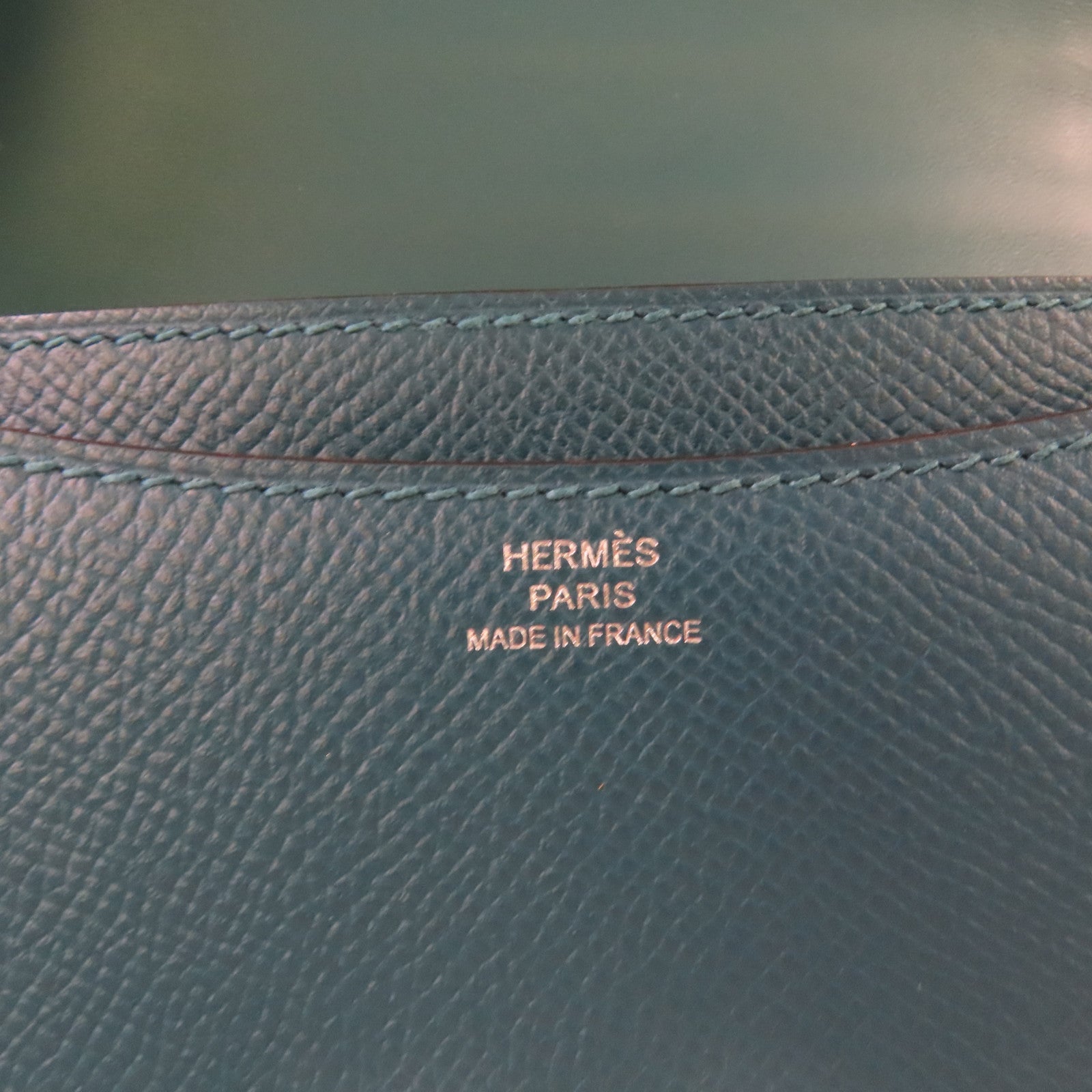HERMES Epsomp皮革Constance Mini Shoulder Bag銀扣肩背袋Vert Bosphore/博斯普魯斯綠色