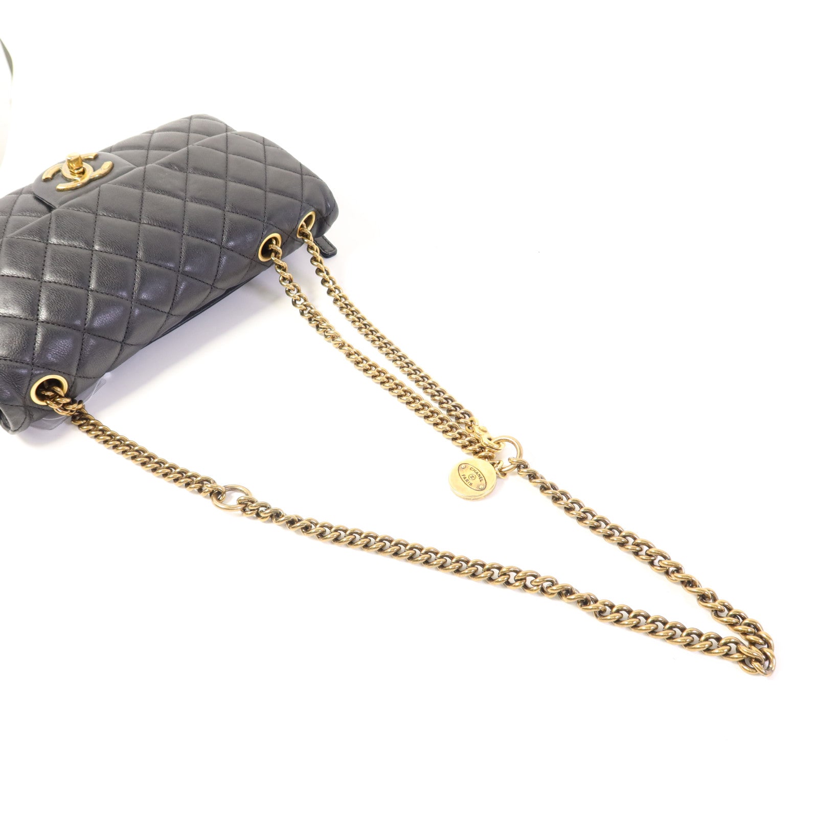 CHANEL 牛皮皮革Chain Shoulder Bag金扣鏈帶肩背袋