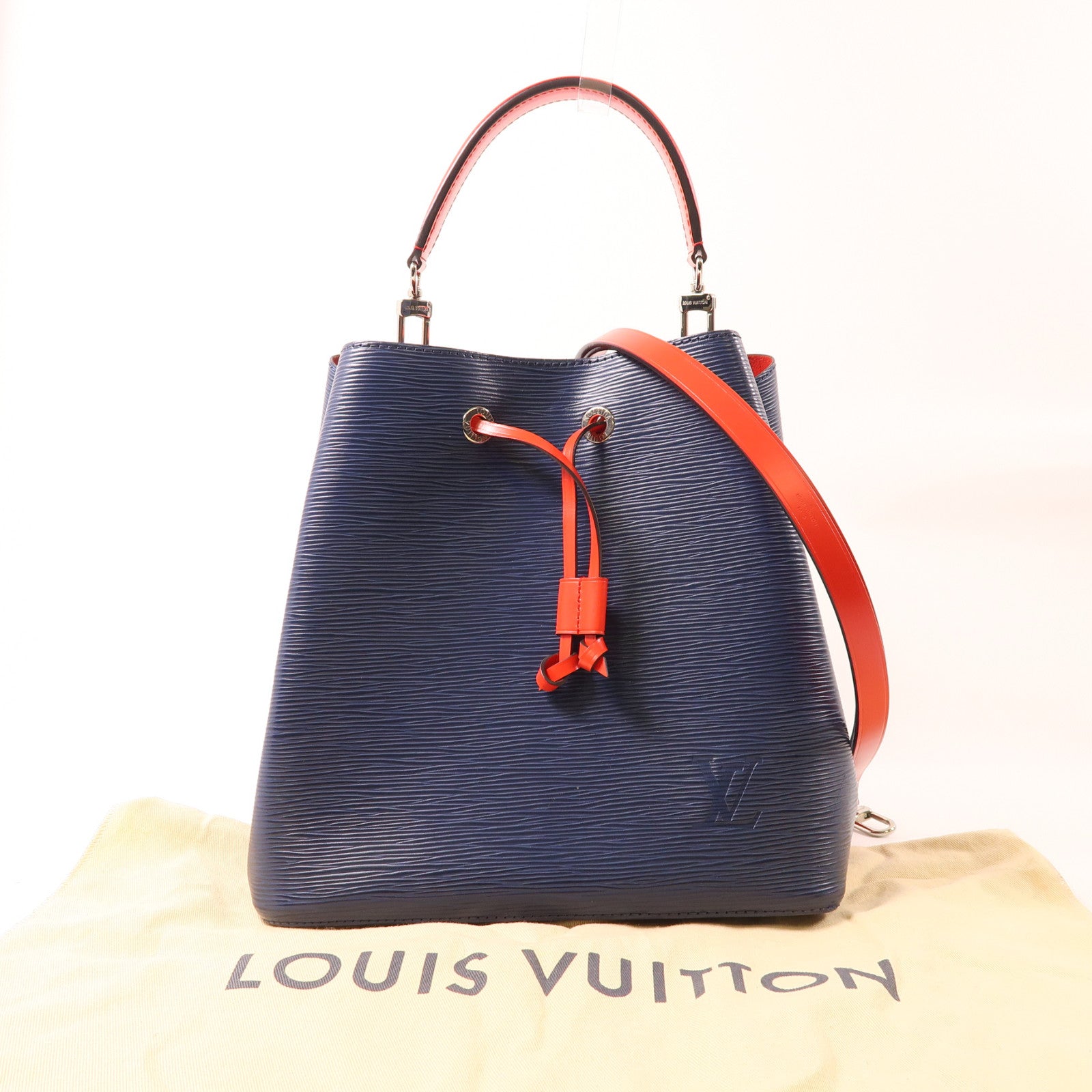 LOUIS VUITTON Epi NeoNoe銀扣手挽肩背兩用袋深藍色/紅色