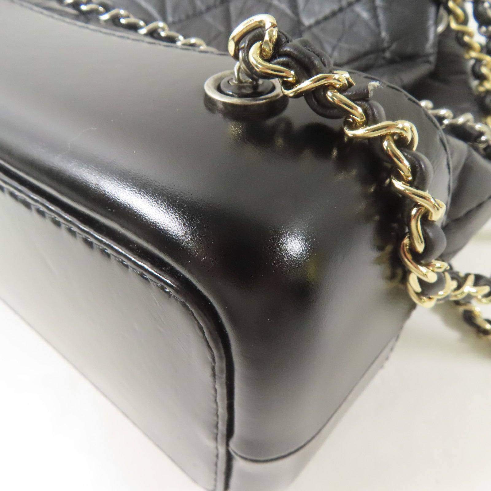 CHANEL 羊皮皮革Gabrielle Backpack銀扣/金扣鏈帶背包黑色