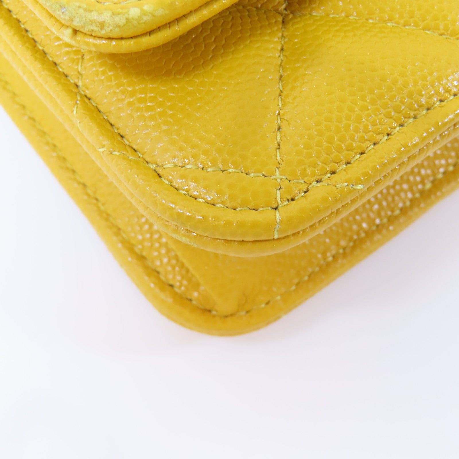 CHANEL 菱格牛皮皮革Wallet On Chain金扣鏈帶肩背袋黃色