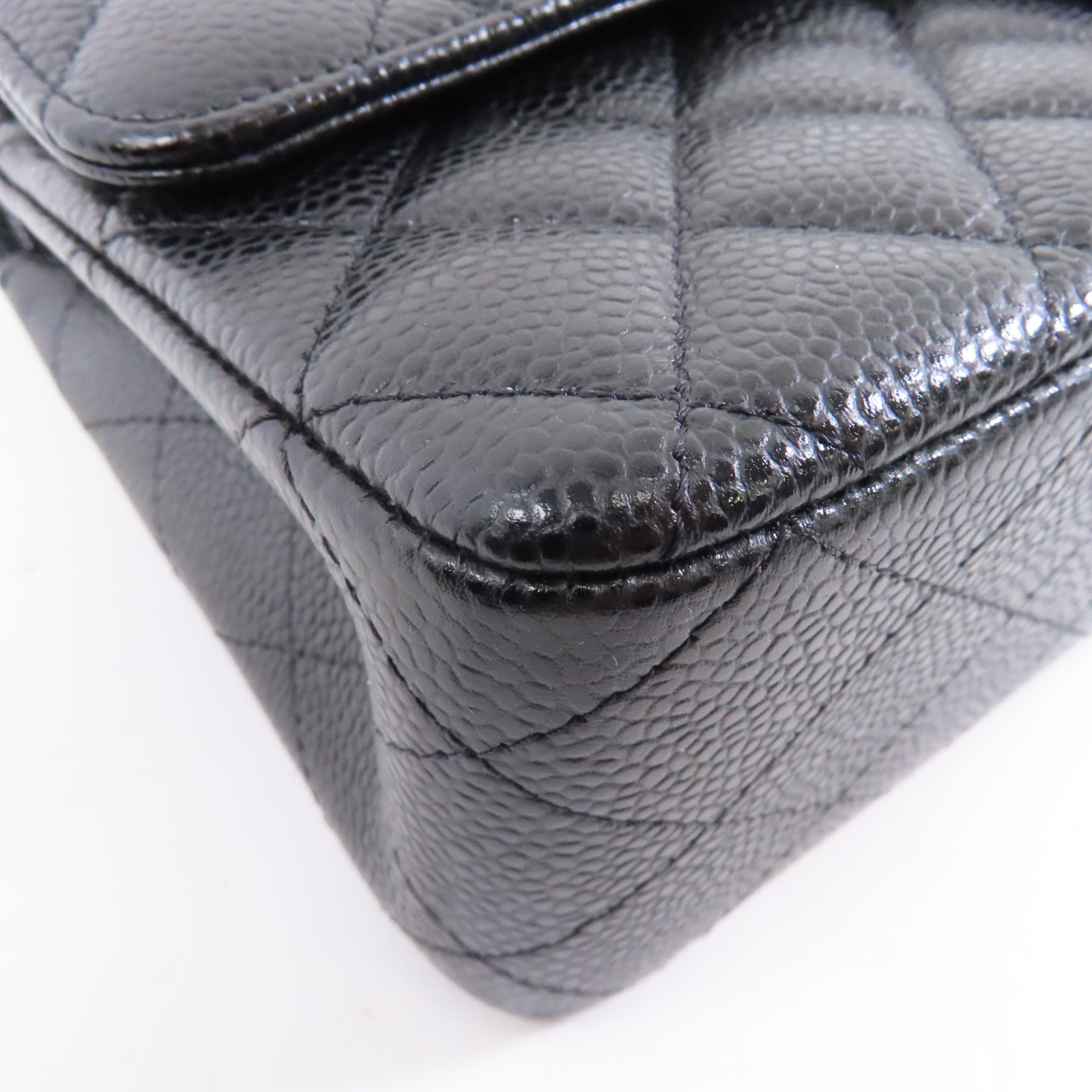 CHANEL 菱格牛皮皮革Classic 25銀扣鏈帶肩背袋黑色