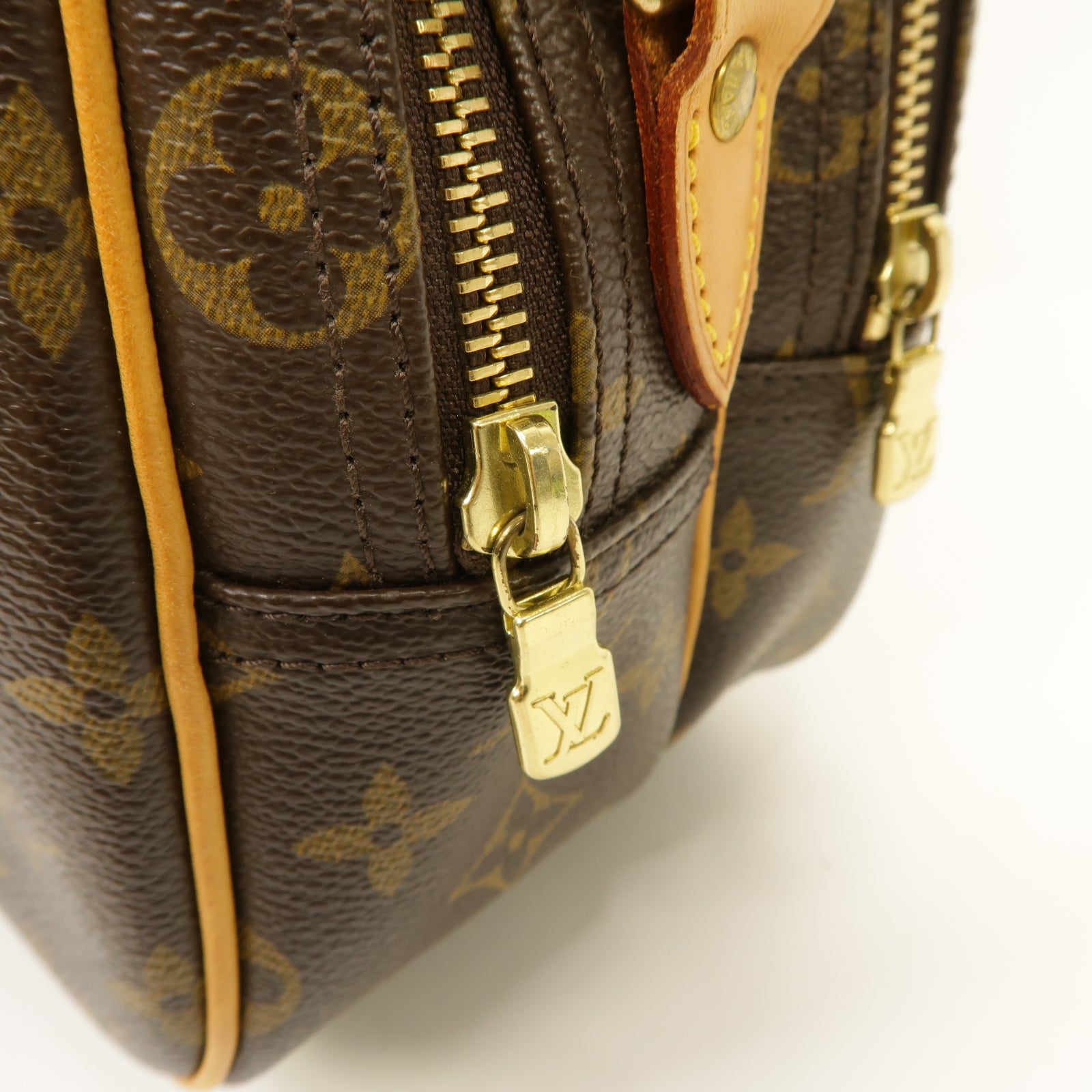 LOUIS VUITTON Monogram Reporter PM金扣肩背袋棕色