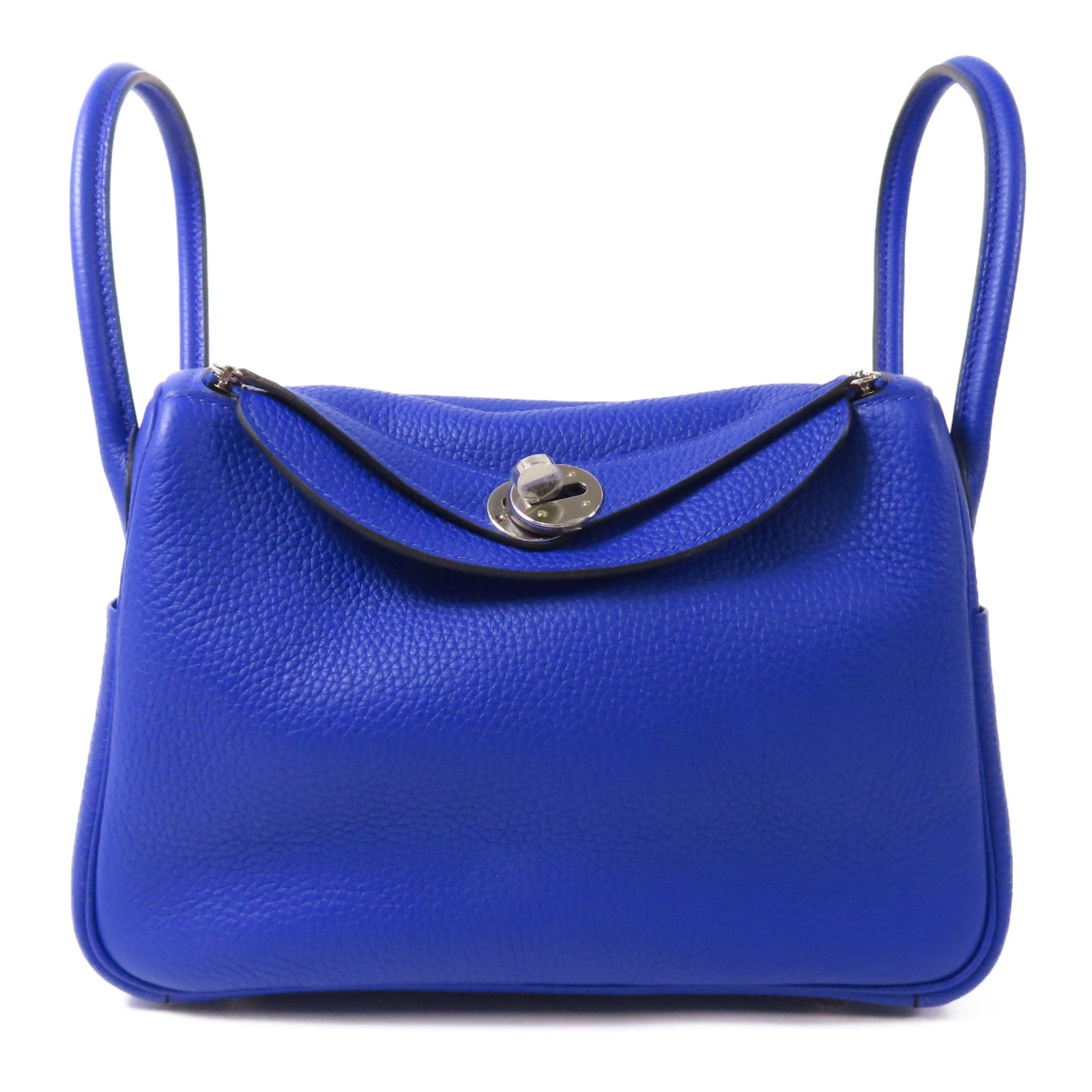 HERMES Clemence皮革Lindy 26銀扣肩背袋Bleu Royal