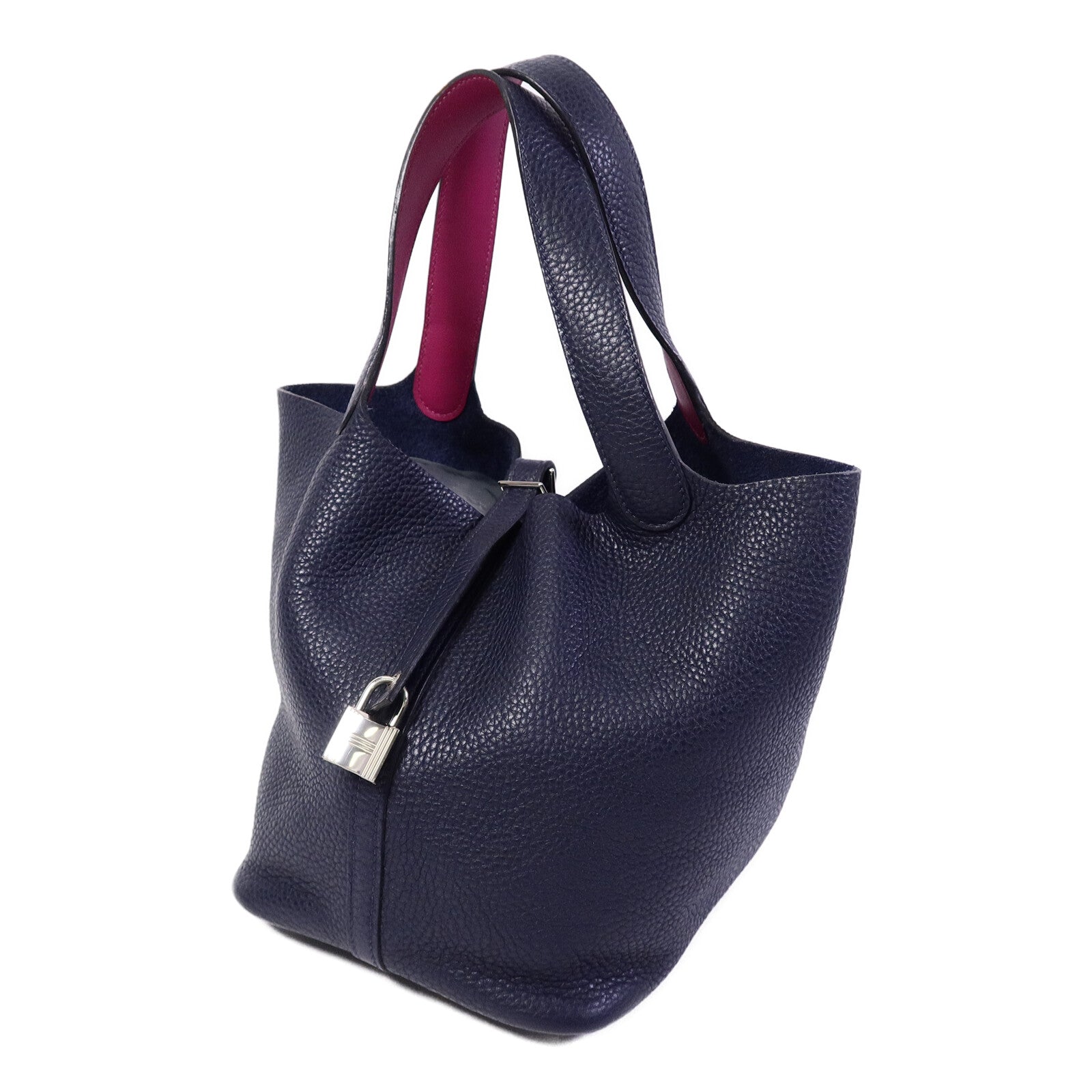 HERMES Clemence皮革Picotin MM扣手挽袋Bleu Nuit