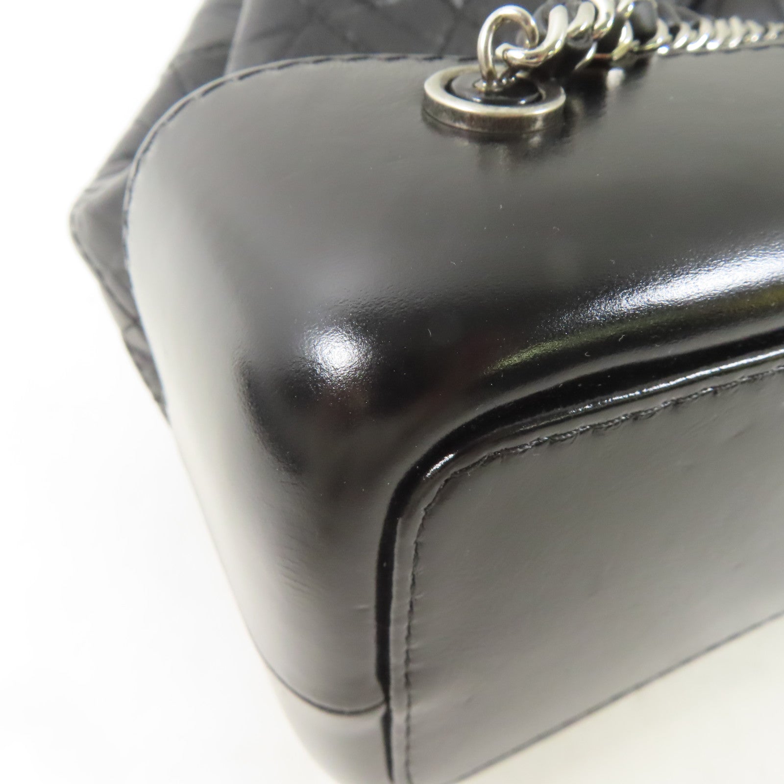 CHANEL 羊皮皮革Gabrielle Backpack銀扣/金扣鏈帶背包黑色