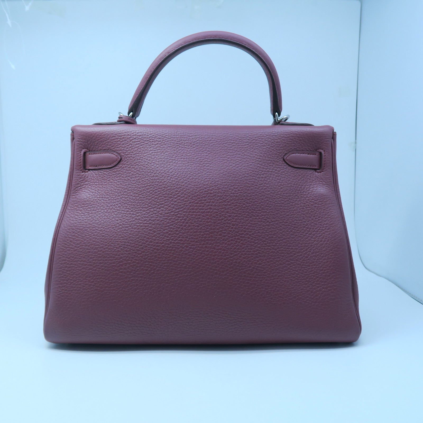 HERMES 【清倉大減價】Clemence皮革Kelly 32銀扣手挽肩背兩用袋玫瑰茶色