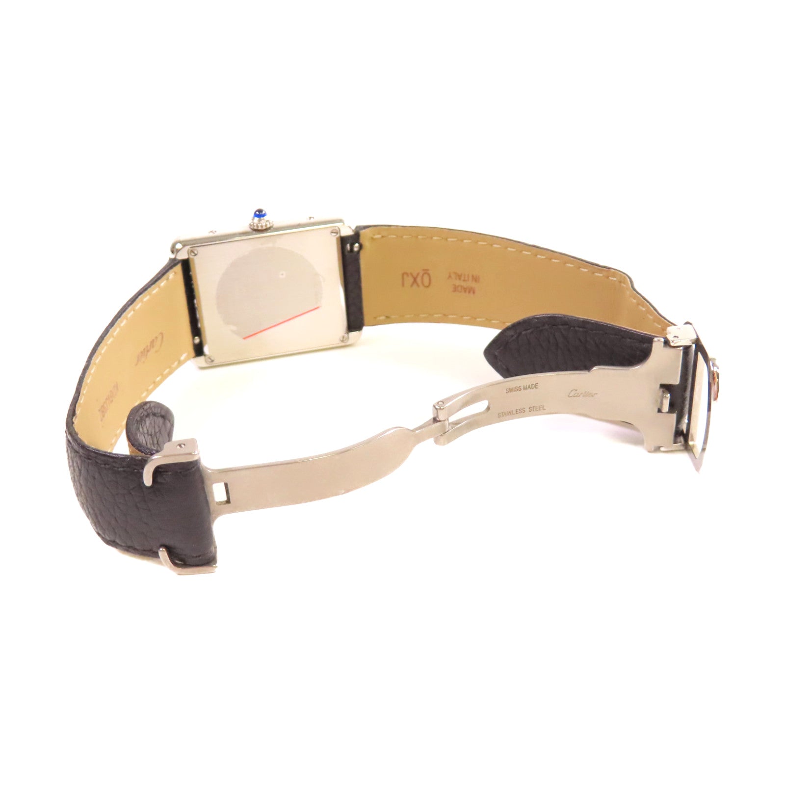 CARTIER Tank Solo Watch不鏽鋼/皮革帶石英機芯手錶白色