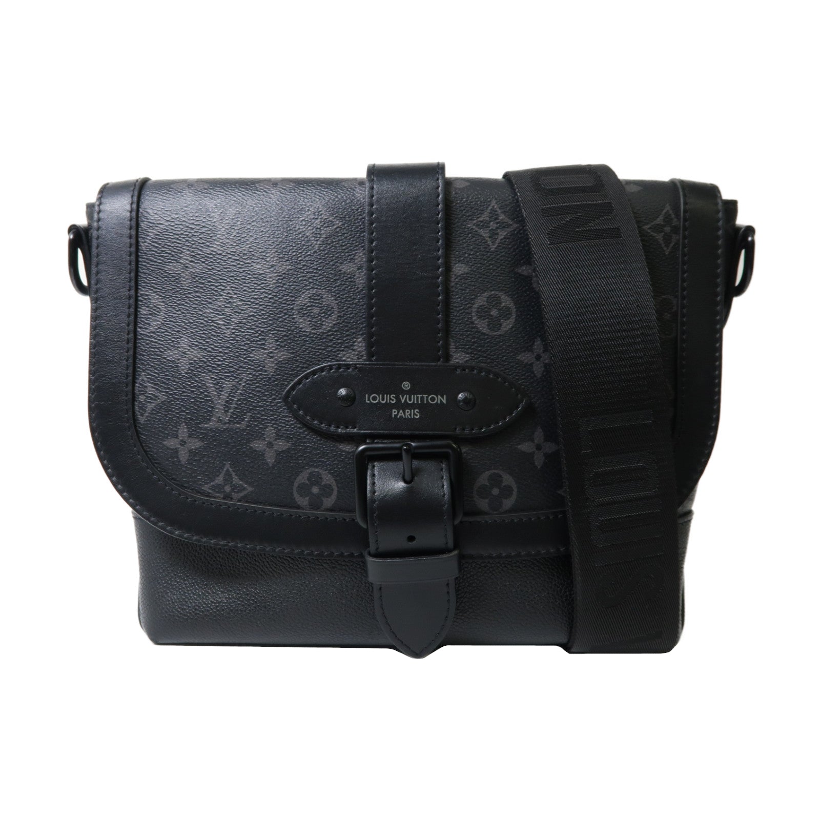 LOUIS VUITTON Monogram Eclipse Saumur Messenger肩背袋黑色
