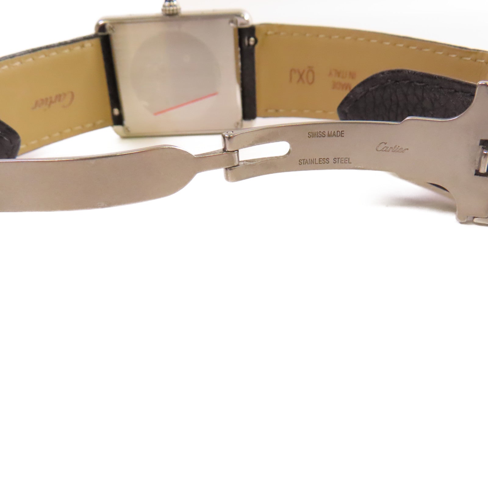 CARTIER Tank Solo Watch不鏽鋼/皮革帶石英機芯手錶白色