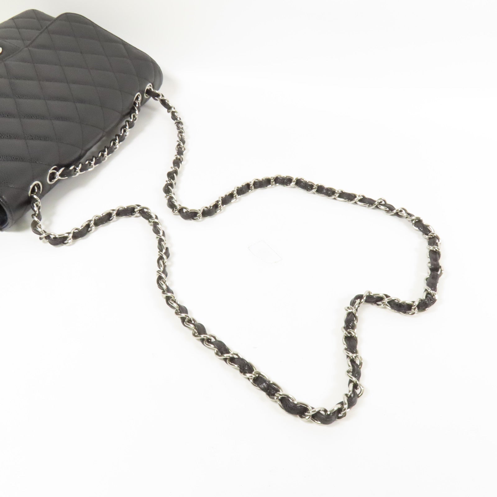 CHANEL 牛皮皮革Large Classic銀扣鏈帶肩背袋