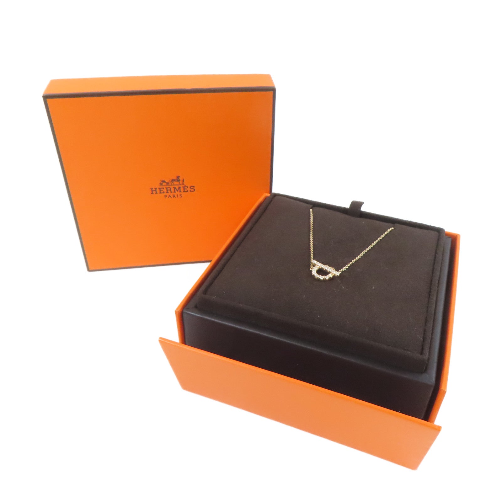 HERMES 18K玫瑰金Finesse Necklace 0.46ct鑽石項鍊#40cm