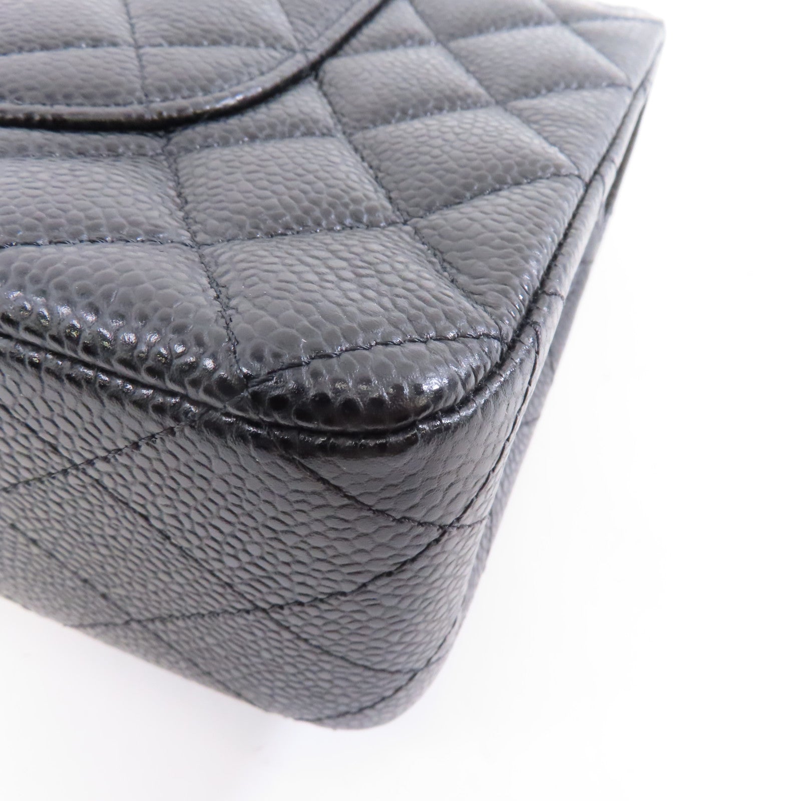 CHANEL 菱格牛皮皮革Classic 25銀扣鏈帶肩背袋黑色