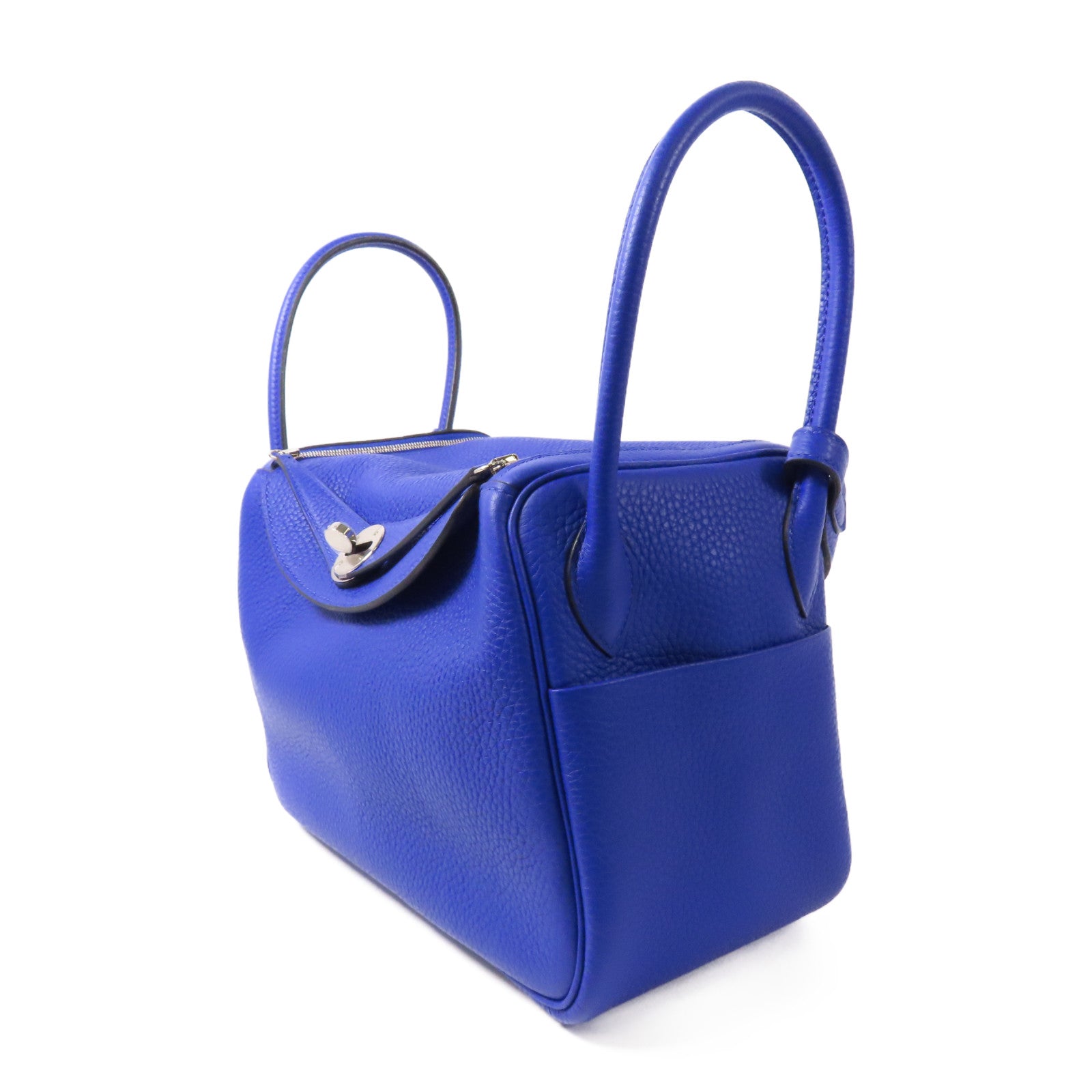 HERMES Clemence皮革Lindy 26銀扣肩背袋Bleu Royal