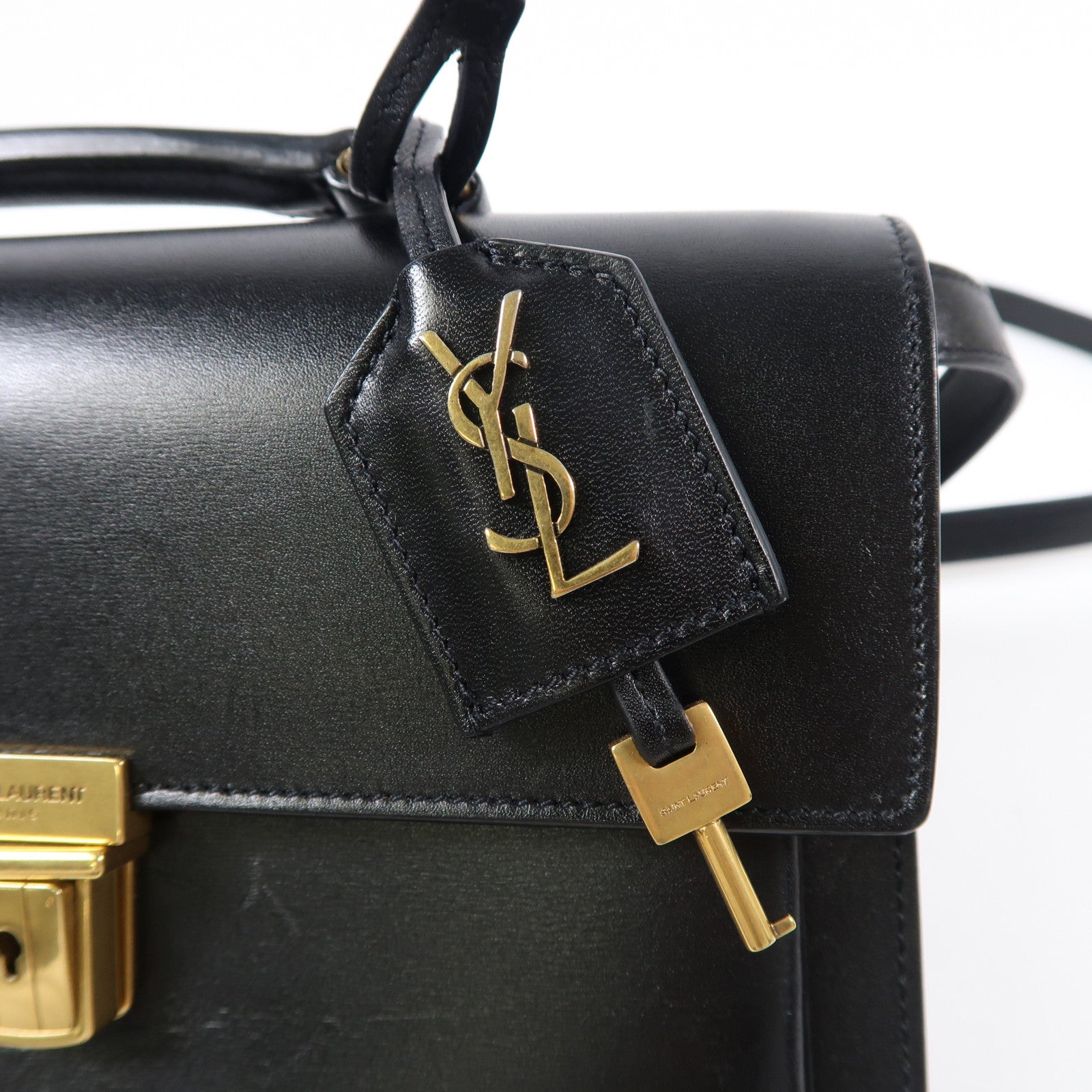 SAINT LAURENT 牛皮皮革Shoulder Bag金扣手挽肩背兩用袋黑色