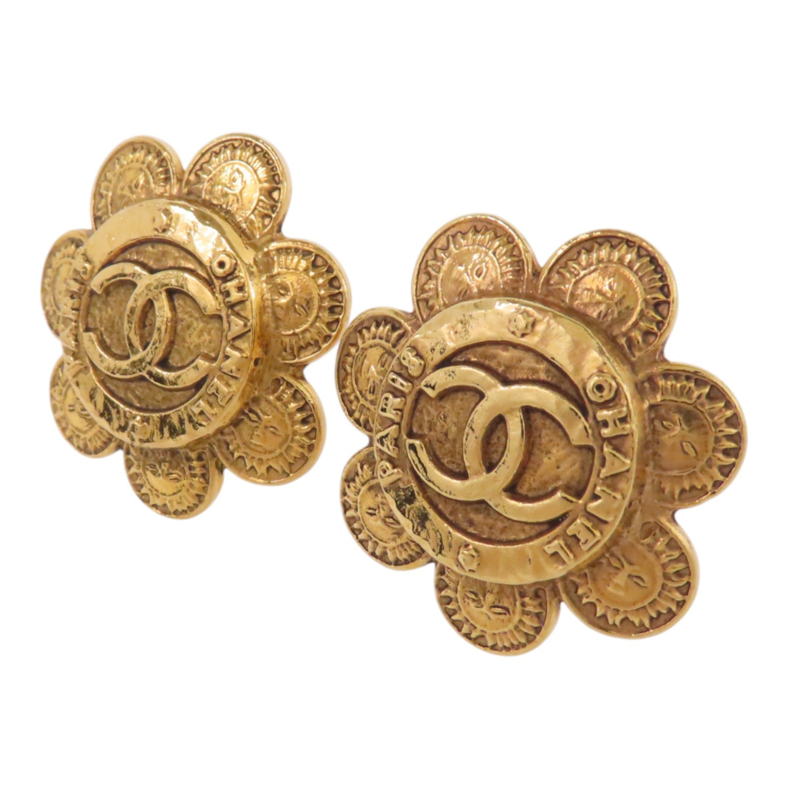 CHANEL 金屬Vintage Flower Earring金扣耳環