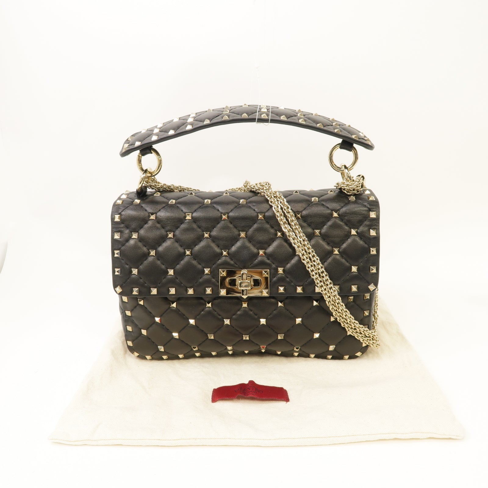 Valentino 牛皮皮革Garavani Rockstud Spike Bag金扣手挽肩背兩用袋黑色