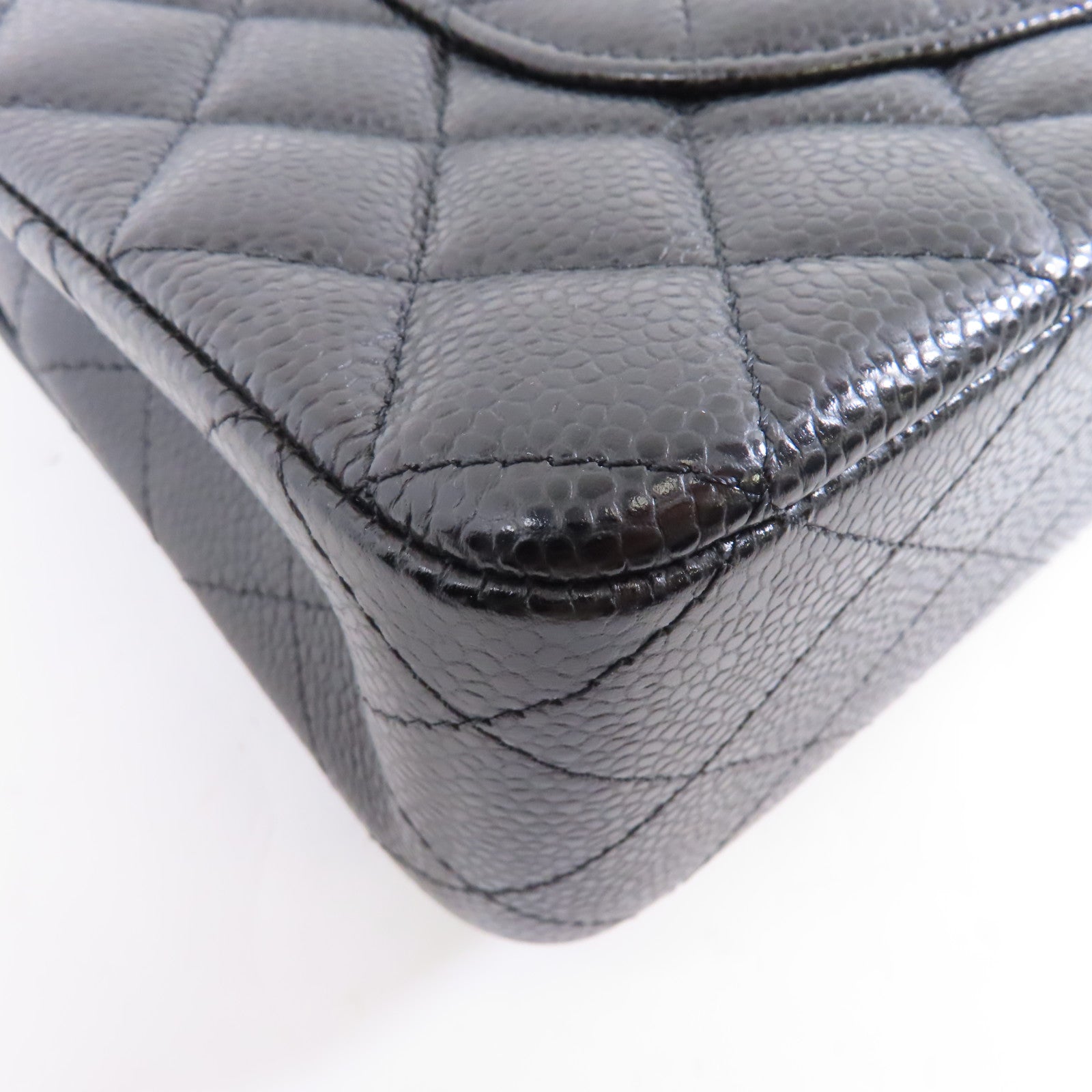 CHANEL 菱格牛皮皮革Classic 25銀扣鏈帶肩背袋黑色
