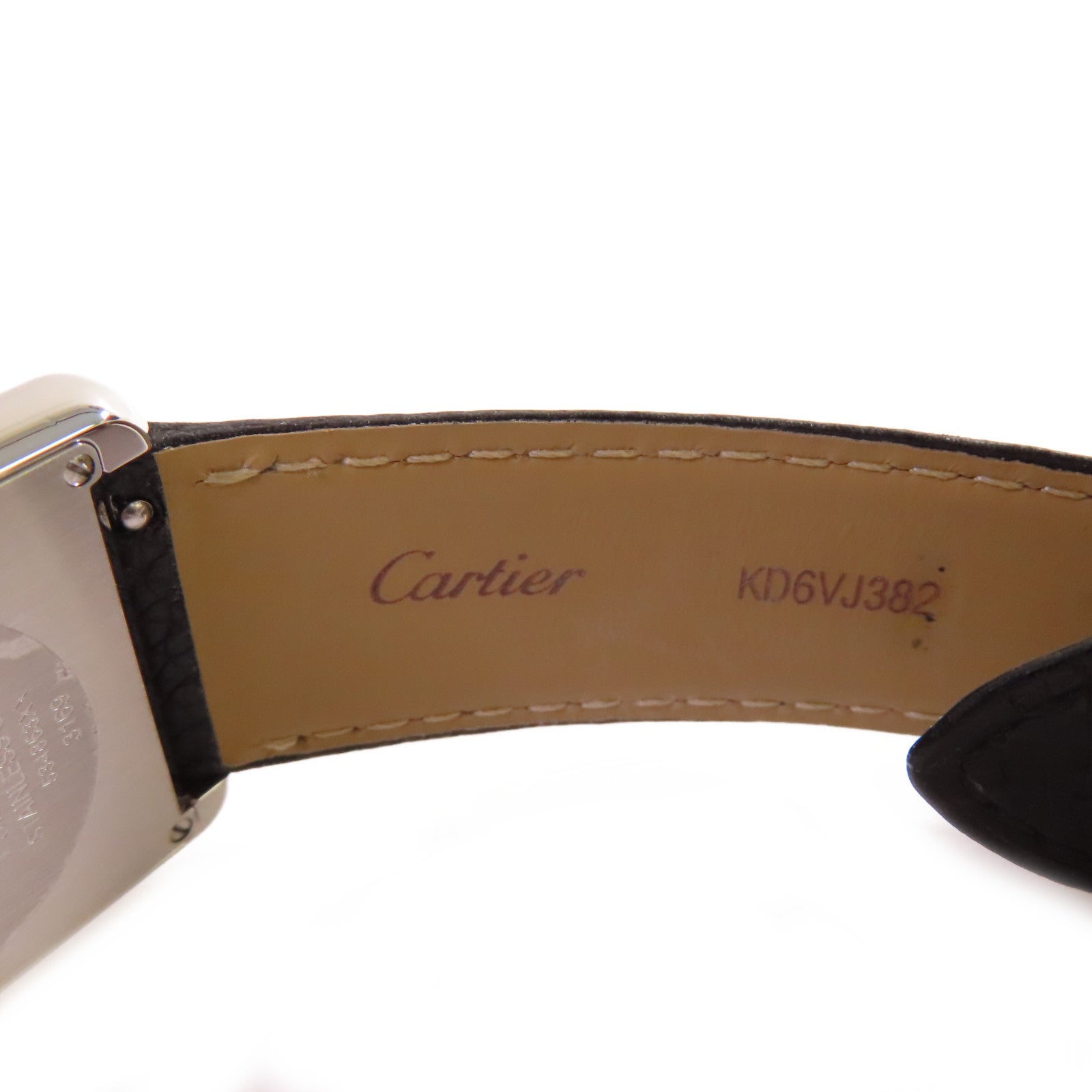 CARTIER Tank Solo Watch不鏽鋼/皮革帶石英機芯手錶白色
