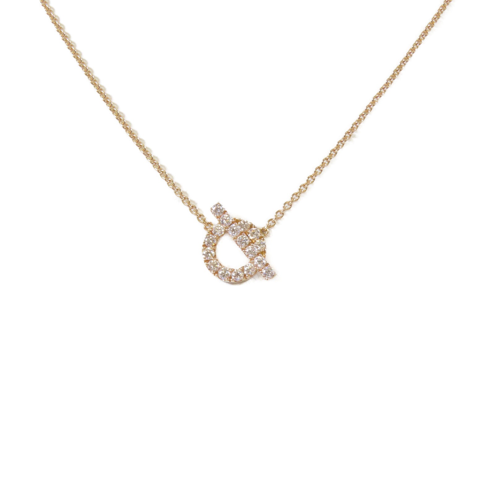 HERMES 18K玫瑰金Finesse Necklace 0.46ct鑽石項鍊#40cm