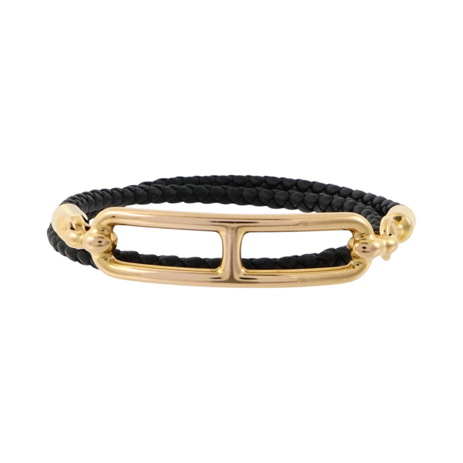 HERMES Swift皮革/金屬Roulis Double Tour手鏈Black