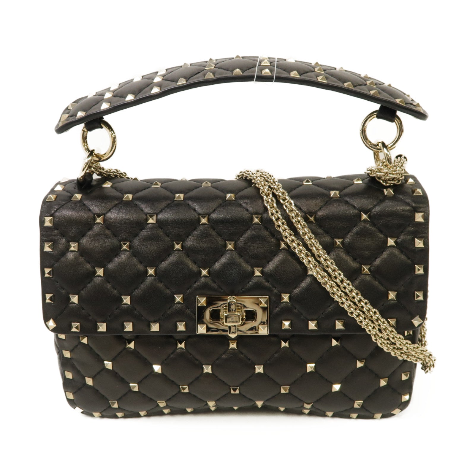 Valentino 牛皮皮革Garavani Rockstud Spike Bag金扣手挽肩背兩用袋黑色