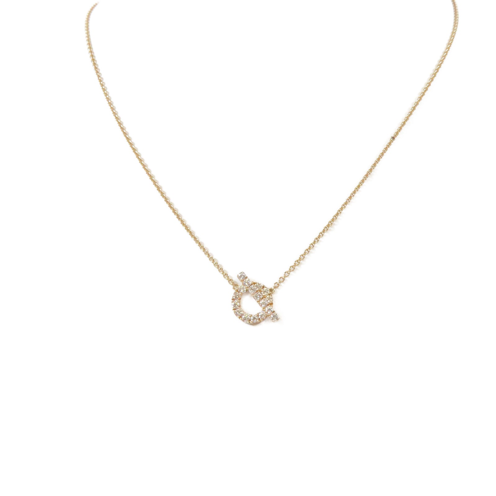 HERMES 18K玫瑰金Finesse Necklace 0.46ct鑽石項鍊#40cm