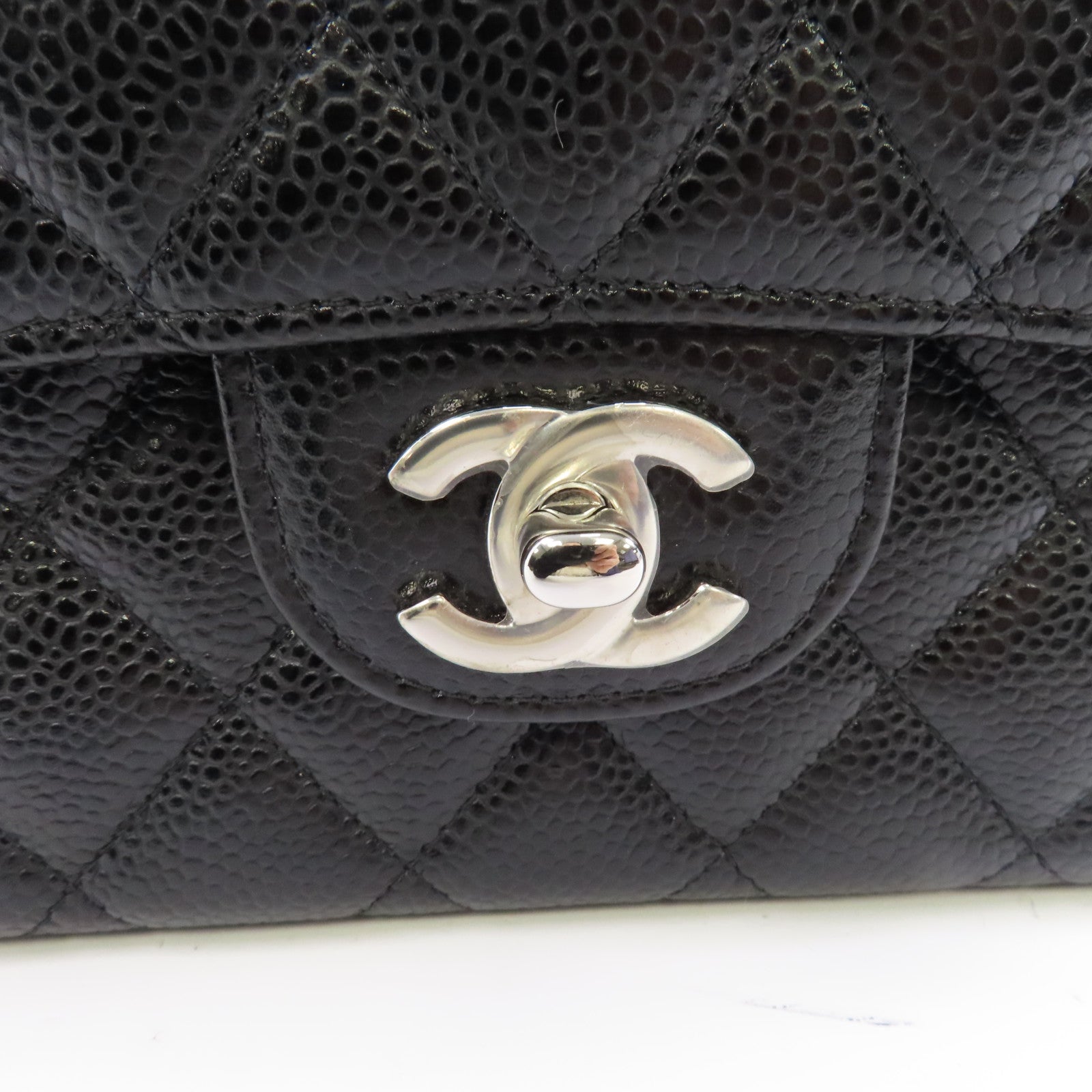 CHANEL 菱格牛皮皮革Classic 25銀扣鏈帶肩背袋黑色