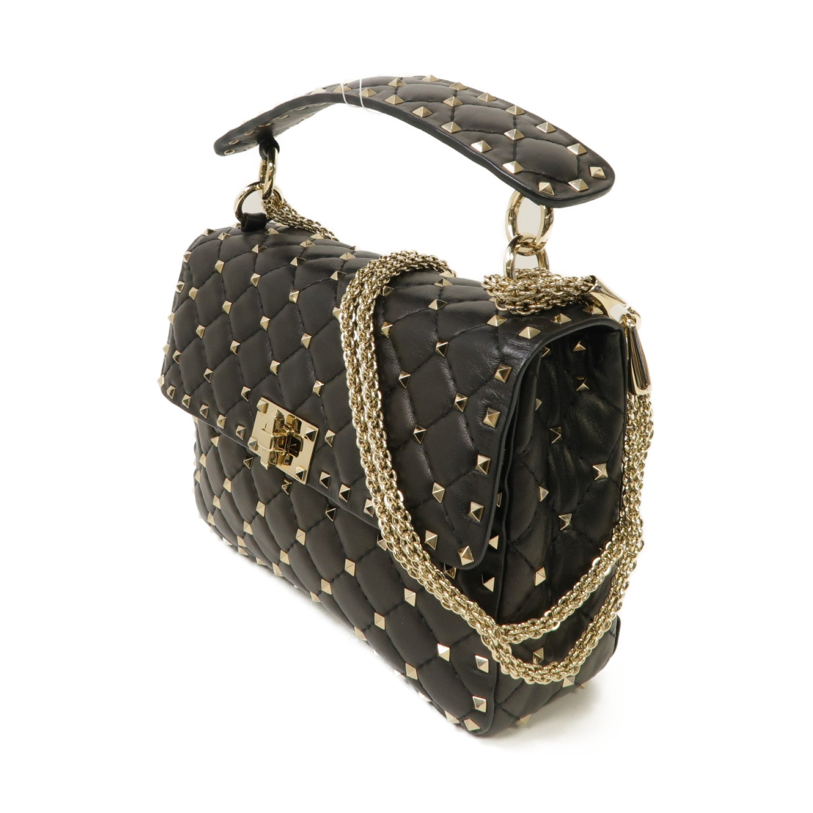 Valentino 牛皮皮革Garavani Rockstud Spike Bag金扣手挽肩背兩用袋黑色